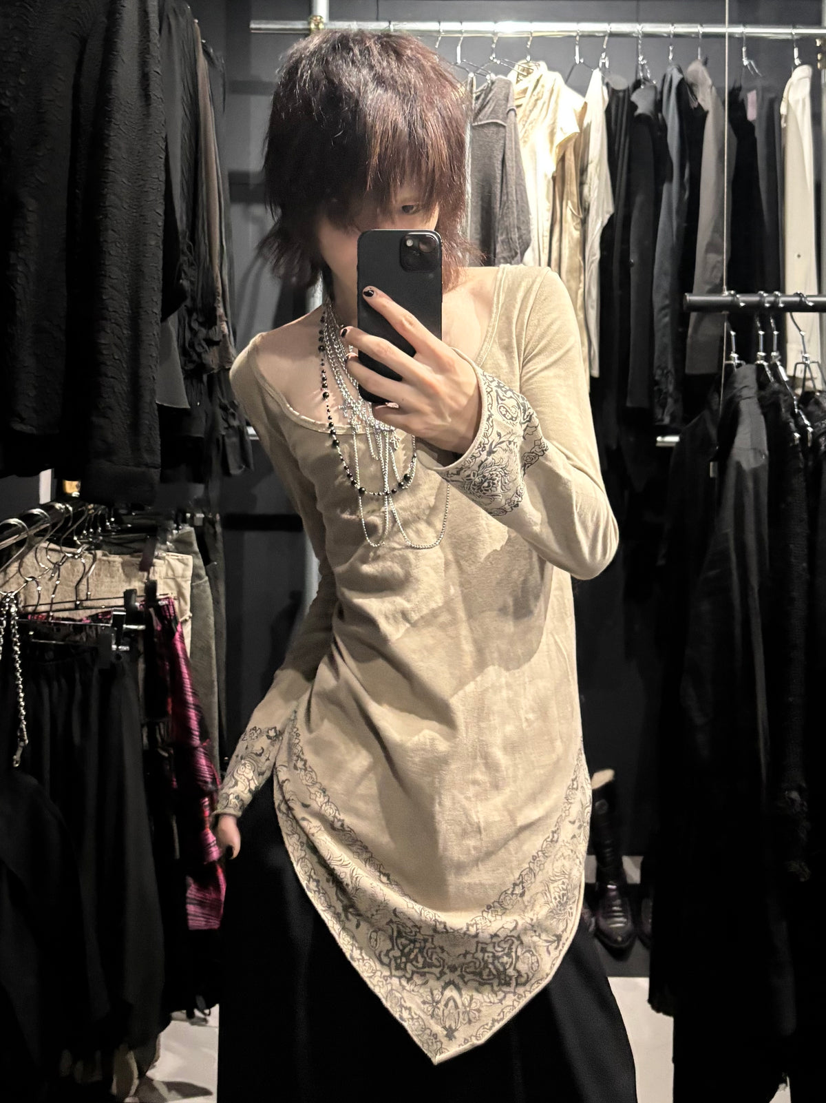 goa Ornament Print Asymmetric Tunic Top