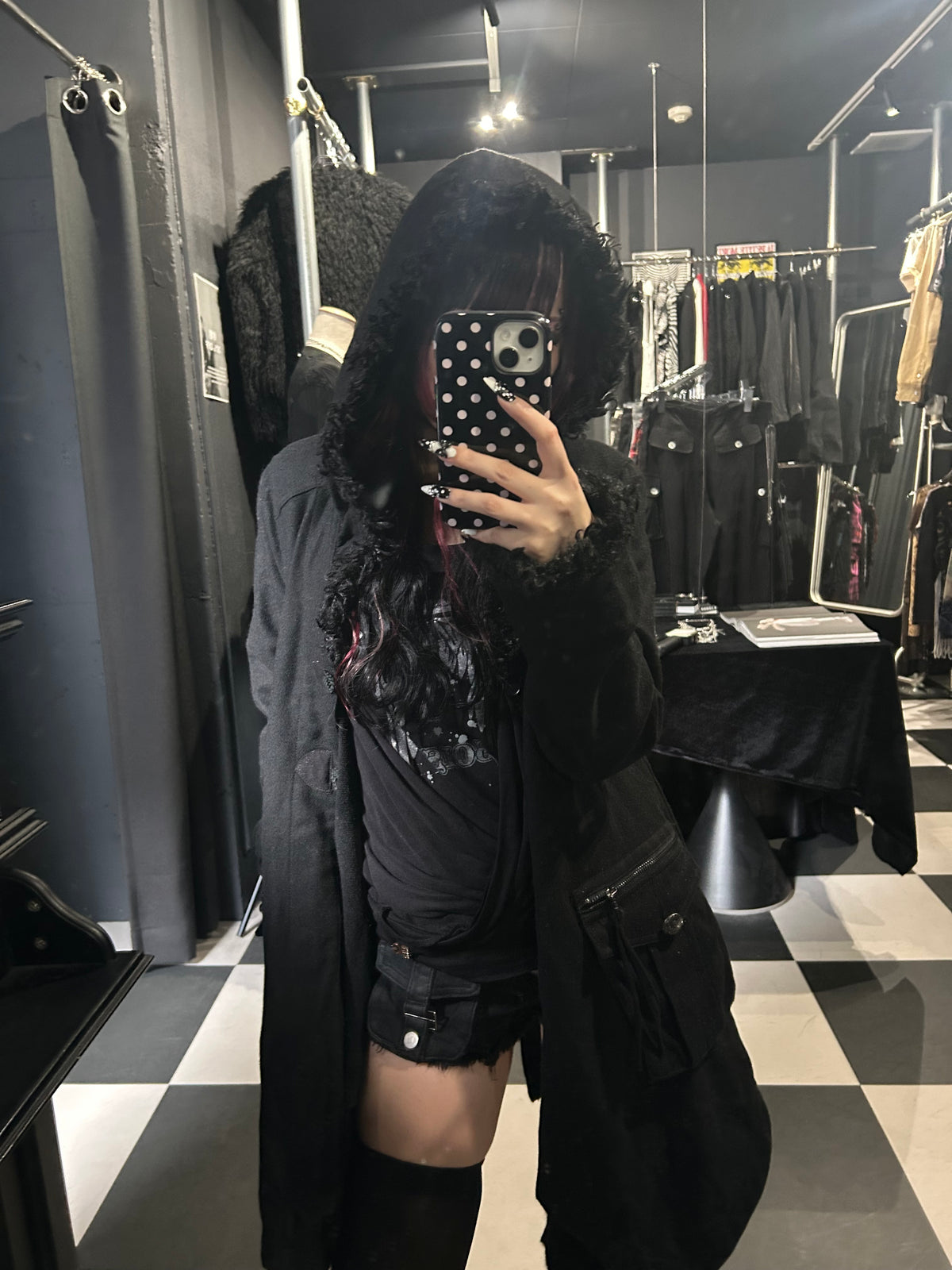 Shaggy-Trim Hooded Coat