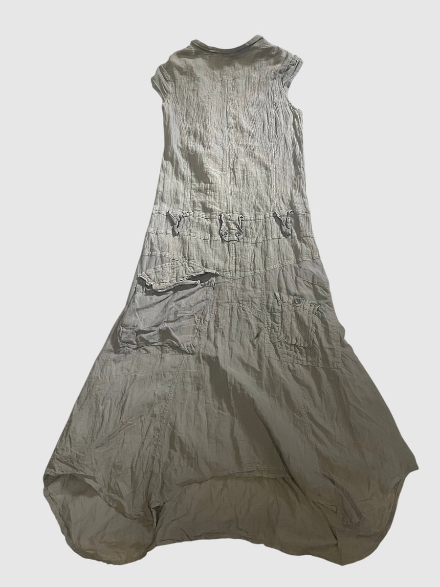 Sleeveless Crinkle Tiered Long Dress with Front Zip