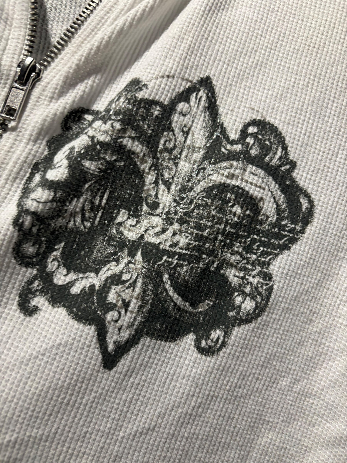 Y2K Fleur-de-Lis Thermal Zip-Up Hoodie