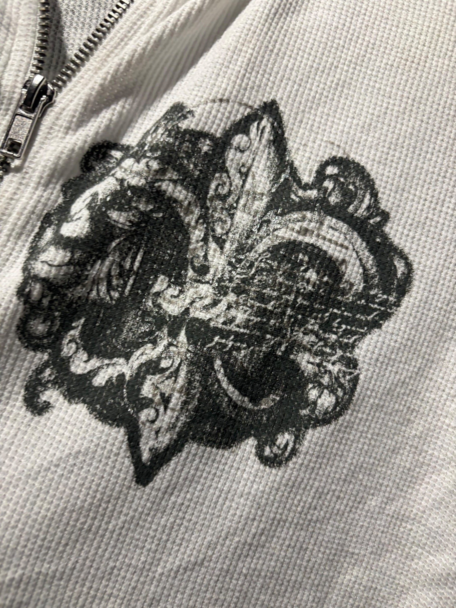 Y2K Fleur-de-Lis Thermal Zip-Up Hoodie