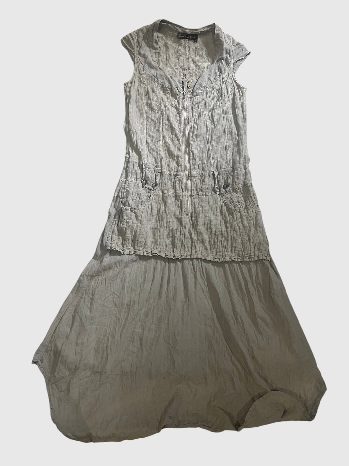 Sleeveless Crinkle Tiered Long Dress with Front Zip