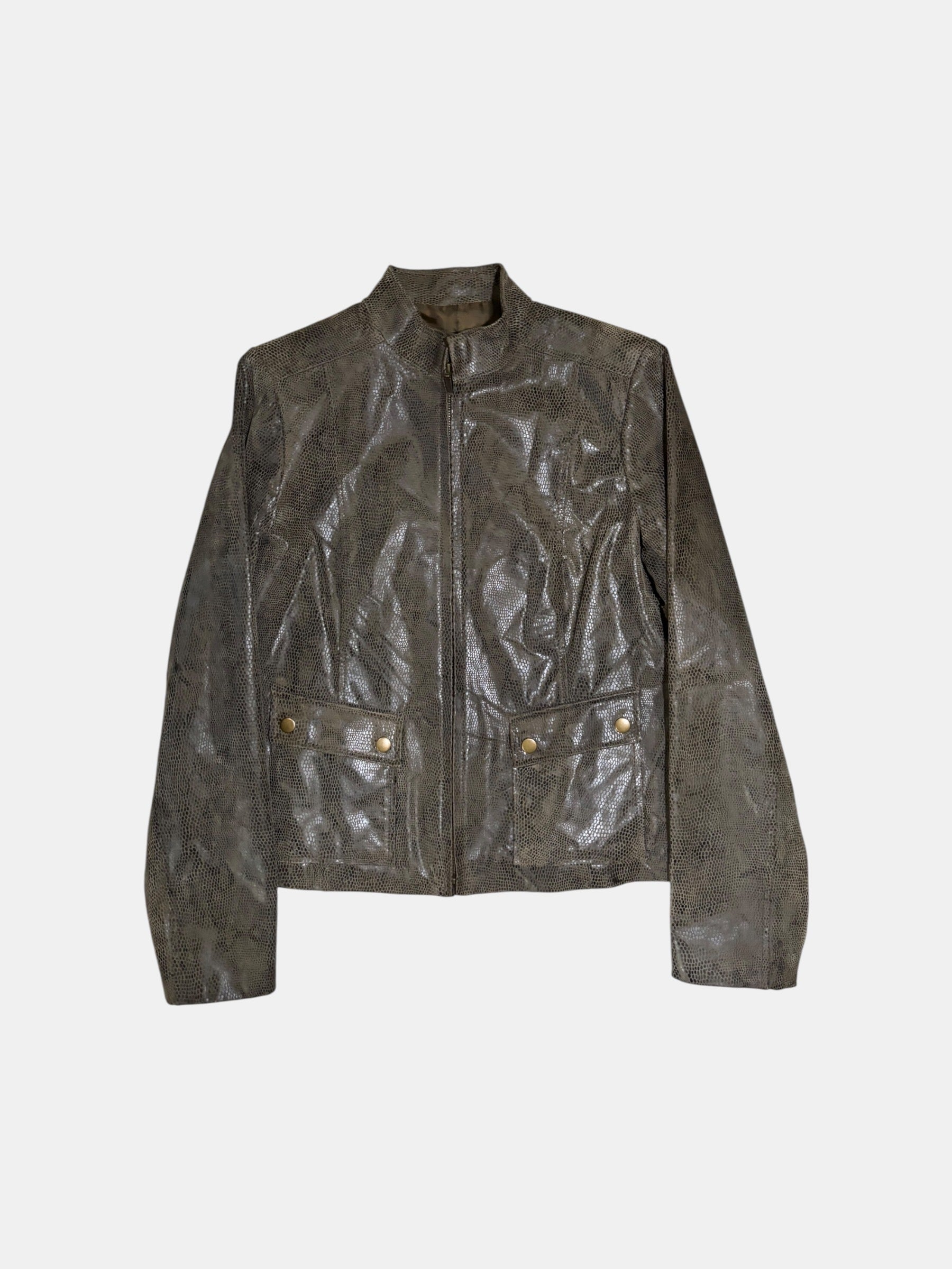 Reptile-Embossed Leather Jacket