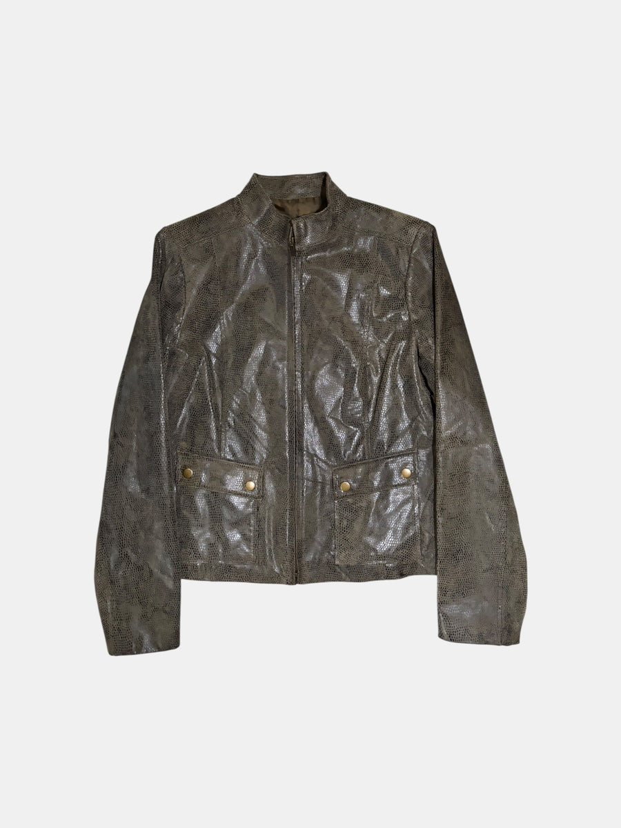 Reptile-Embossed Leather Jacket