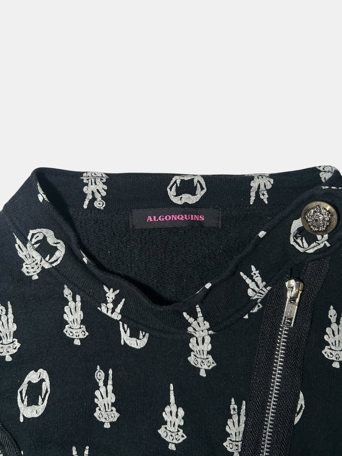 Skeleton-Hand Print Zip Jacket
