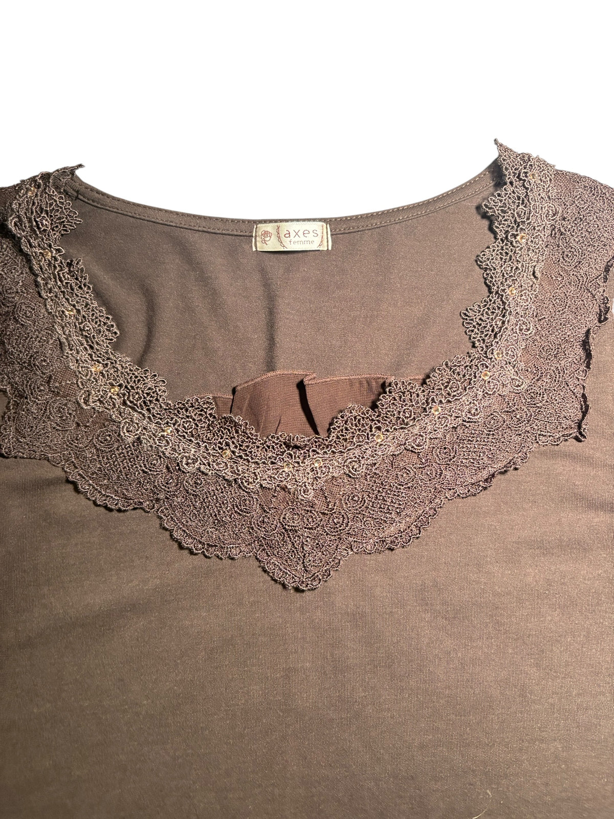 axes femme Lace-Trim Long Sleeve Top