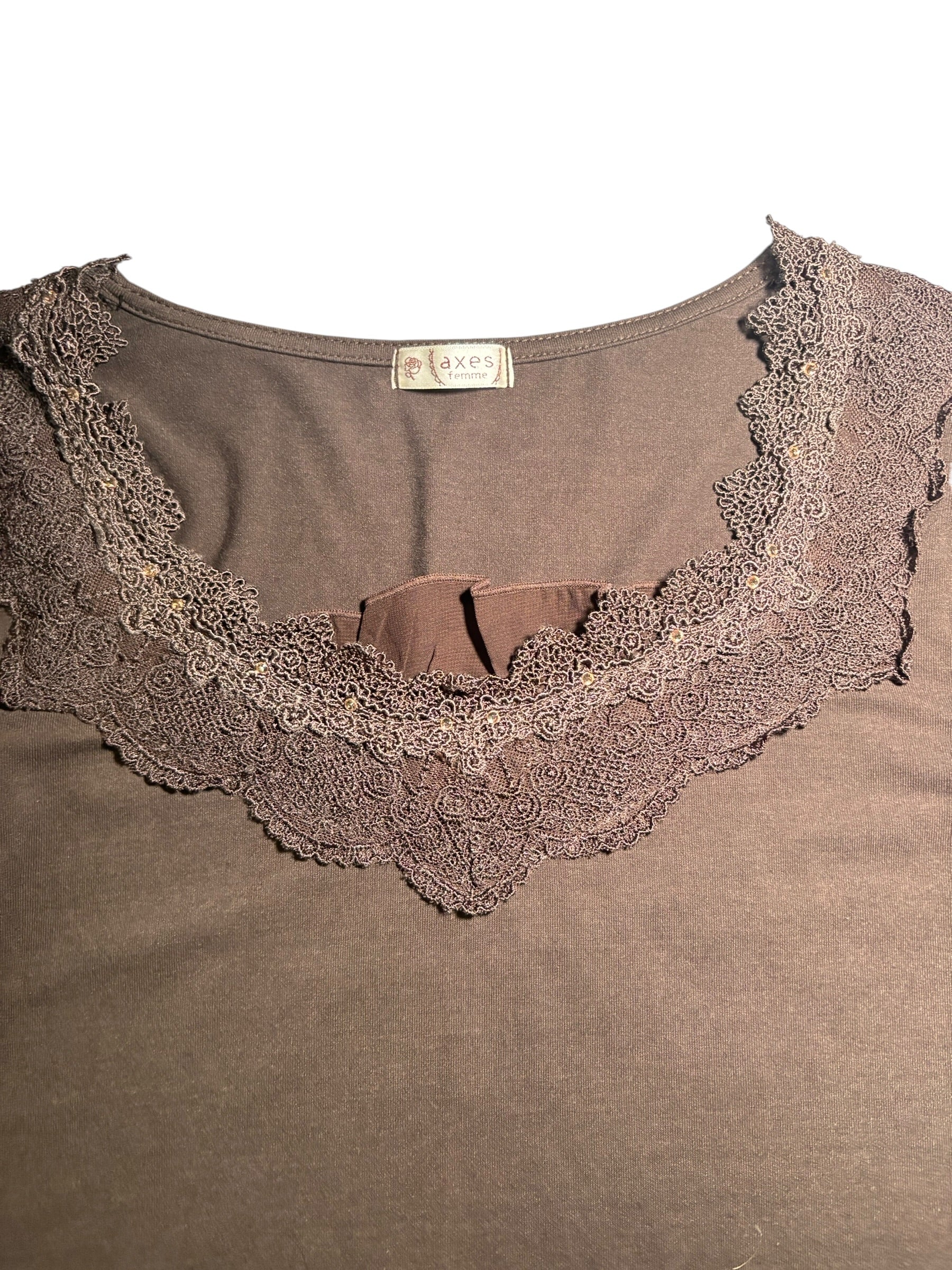 axes femme Lace-Trim Long Sleeve Top