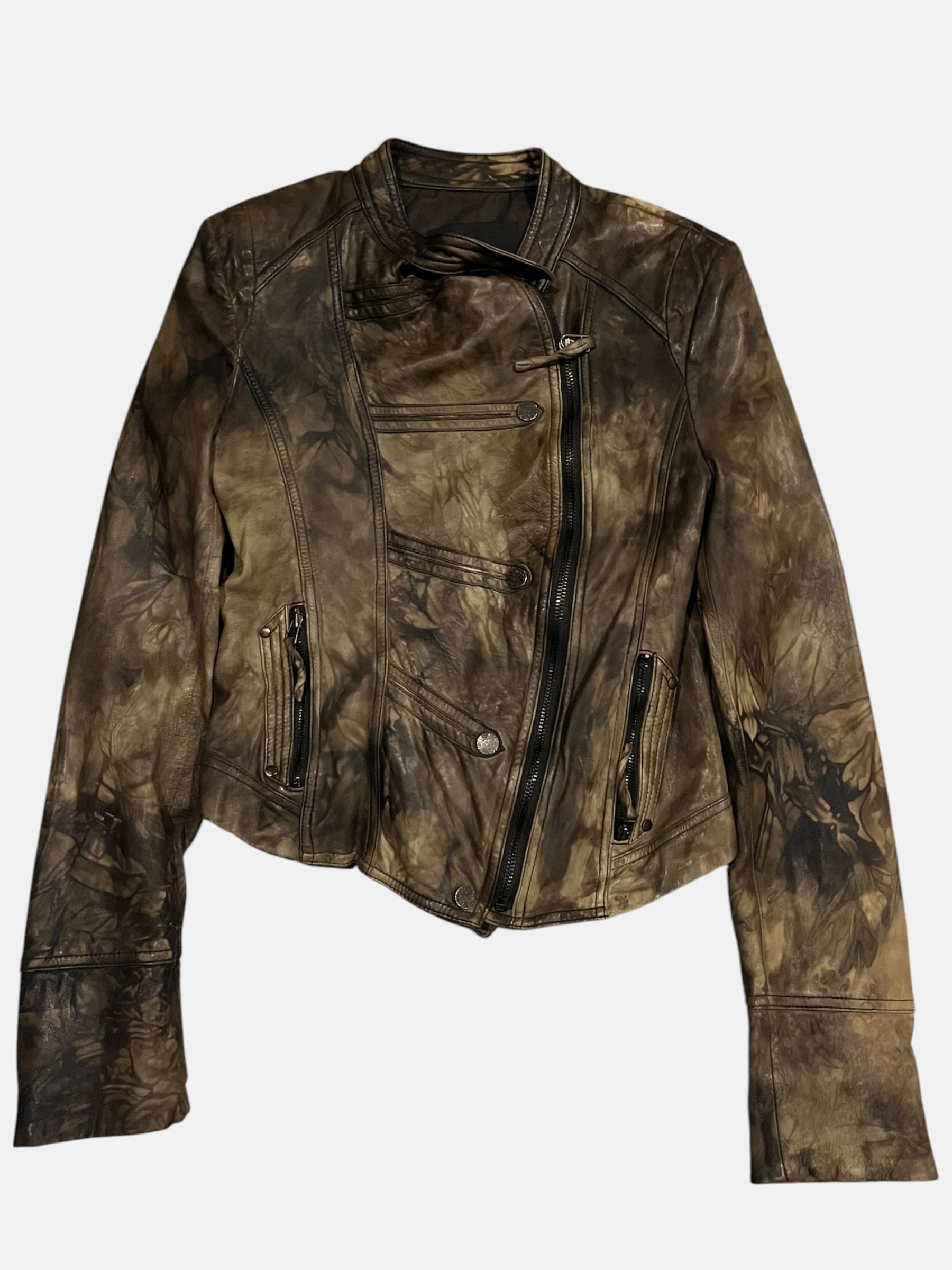 Y2K Tie-Dye Leather Moto Jacket
