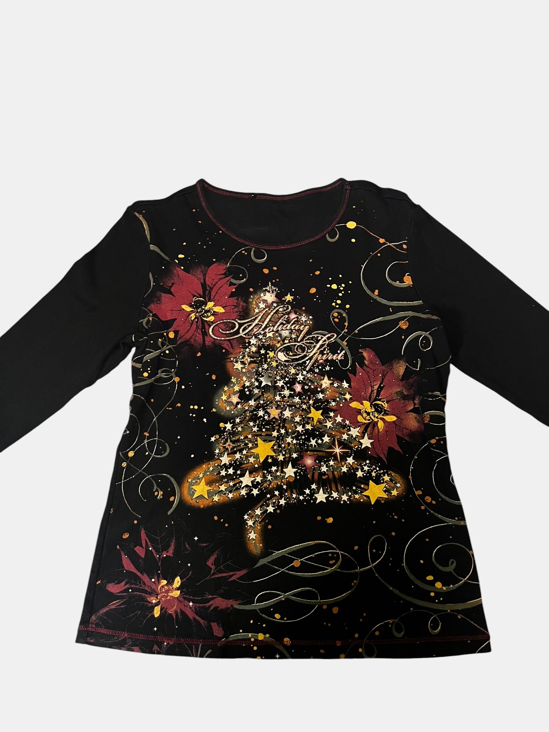 Y2K Holiday Print Long-Sleeve Top