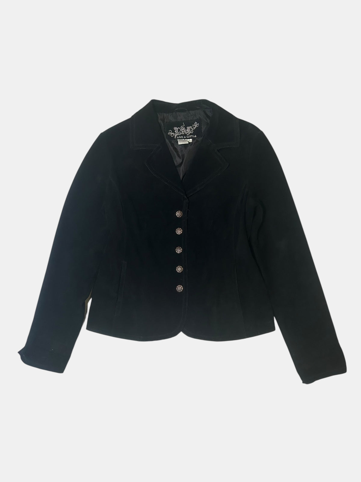 Ornate-Button Leather Jacket