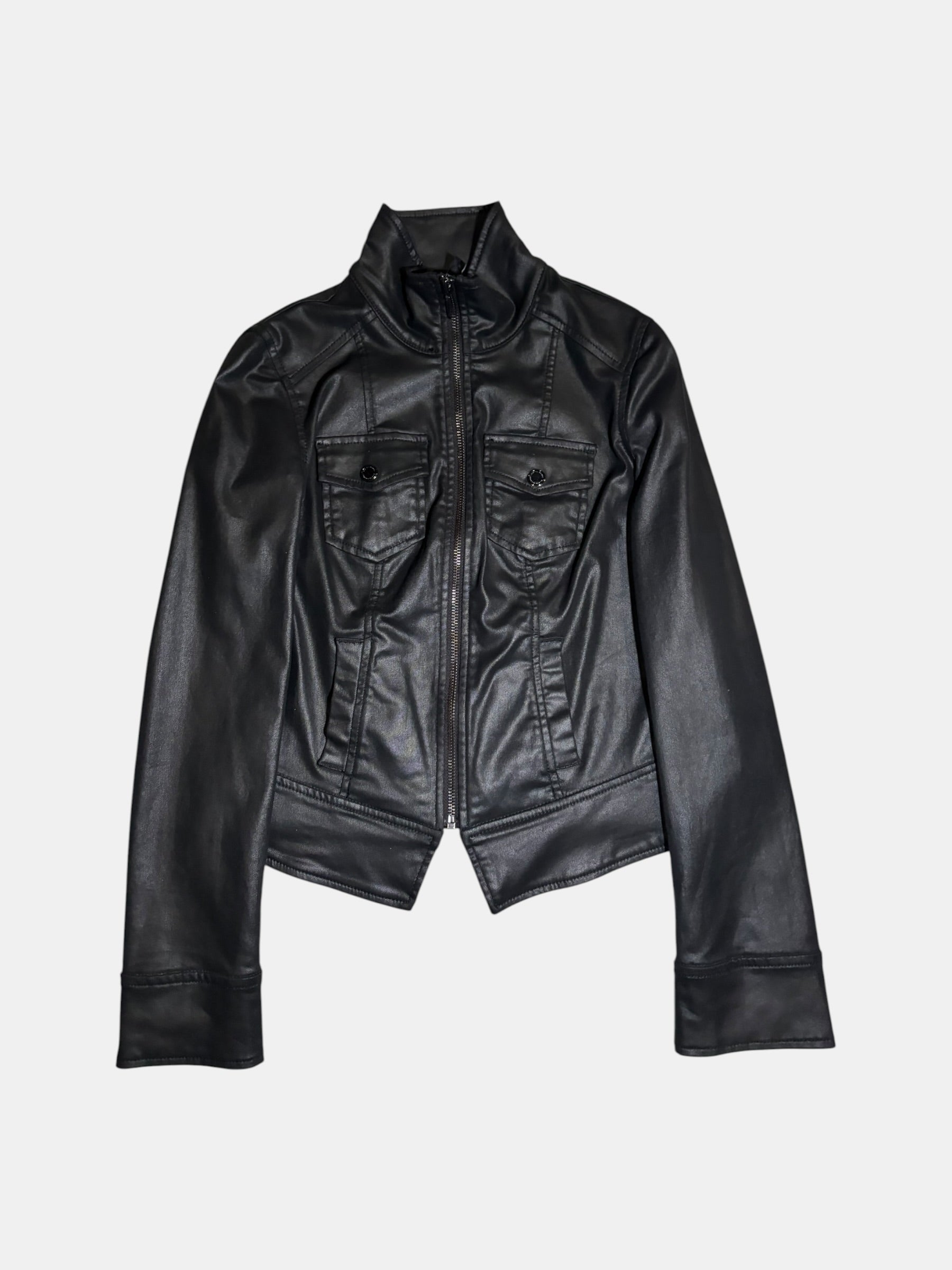 Coated Stand Collar Zip Jacket