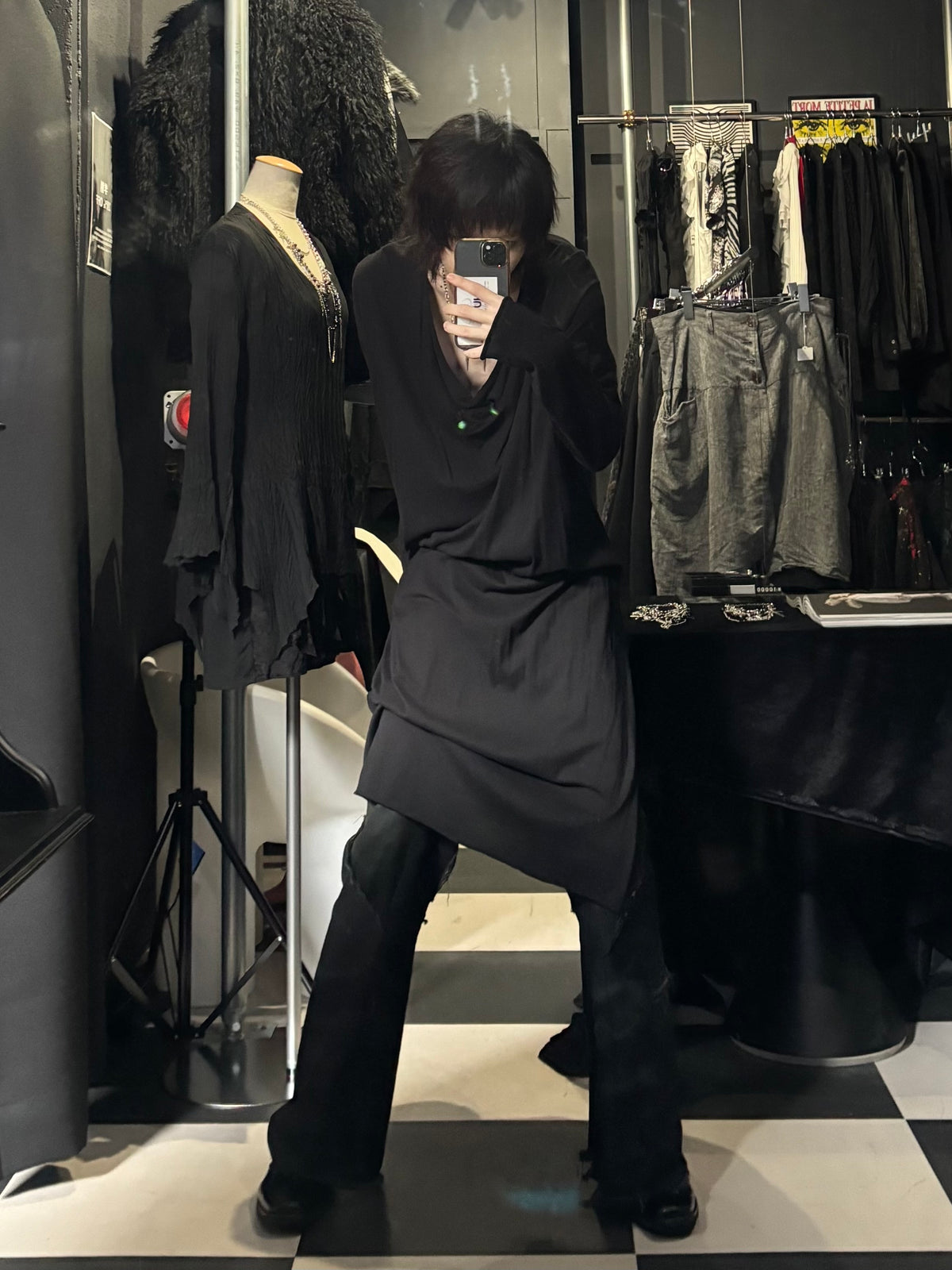Drape-Neck Long Top