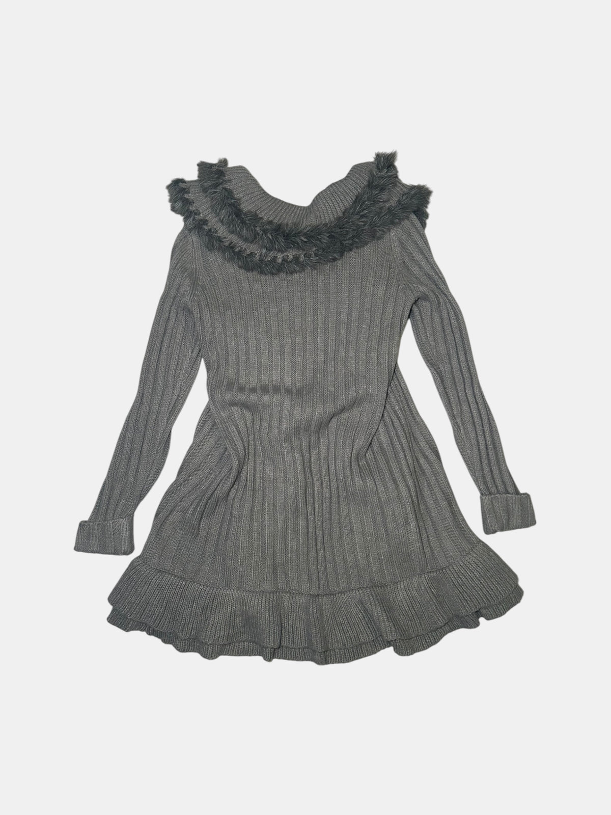 Fur-Trim Ruffle Cardigan