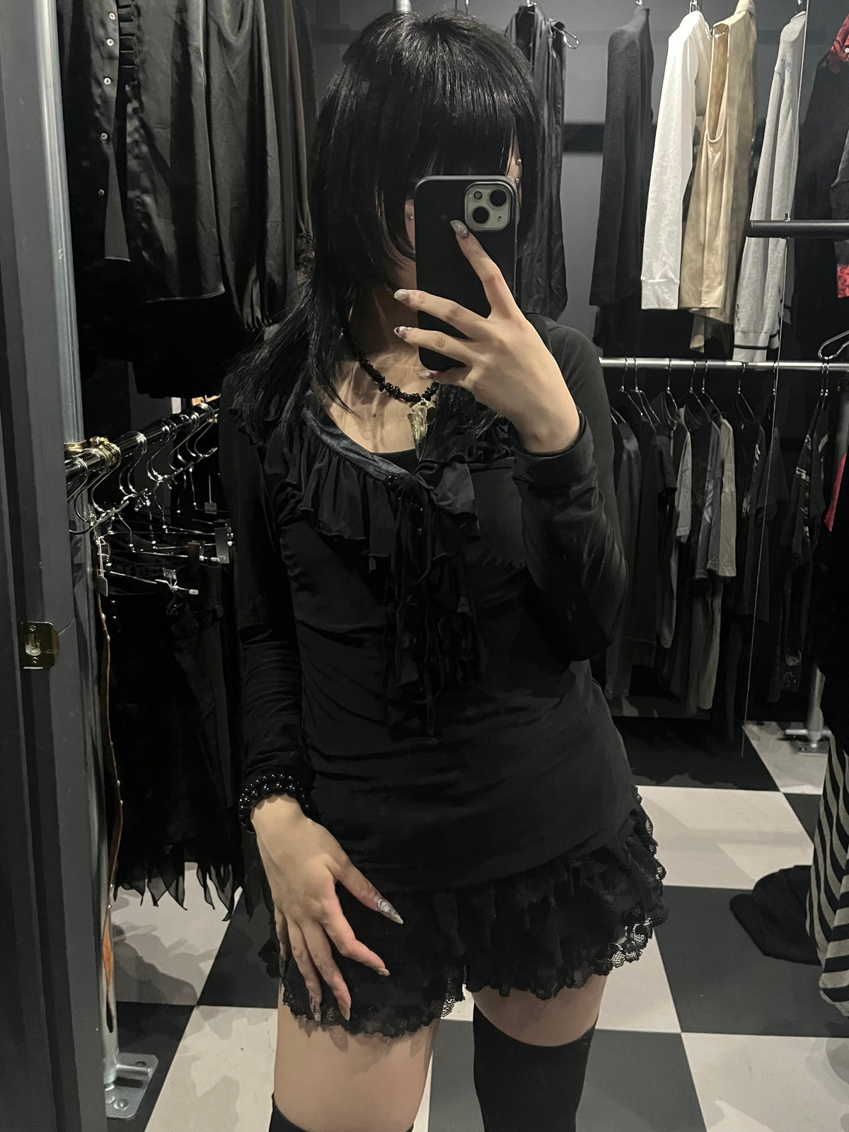 Ruffle Lace-Up Long Sleeve Top