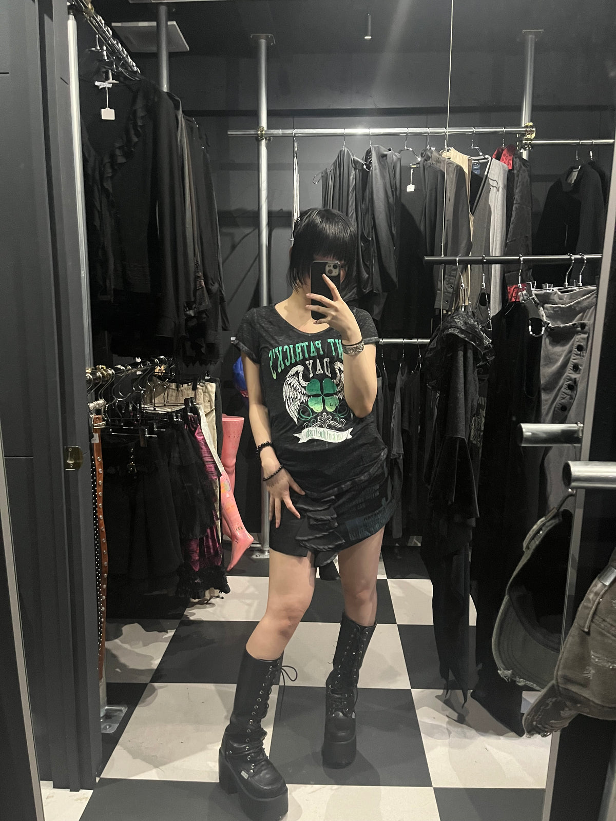 Rocker Girl Winged Shamrock V-Neck Tee