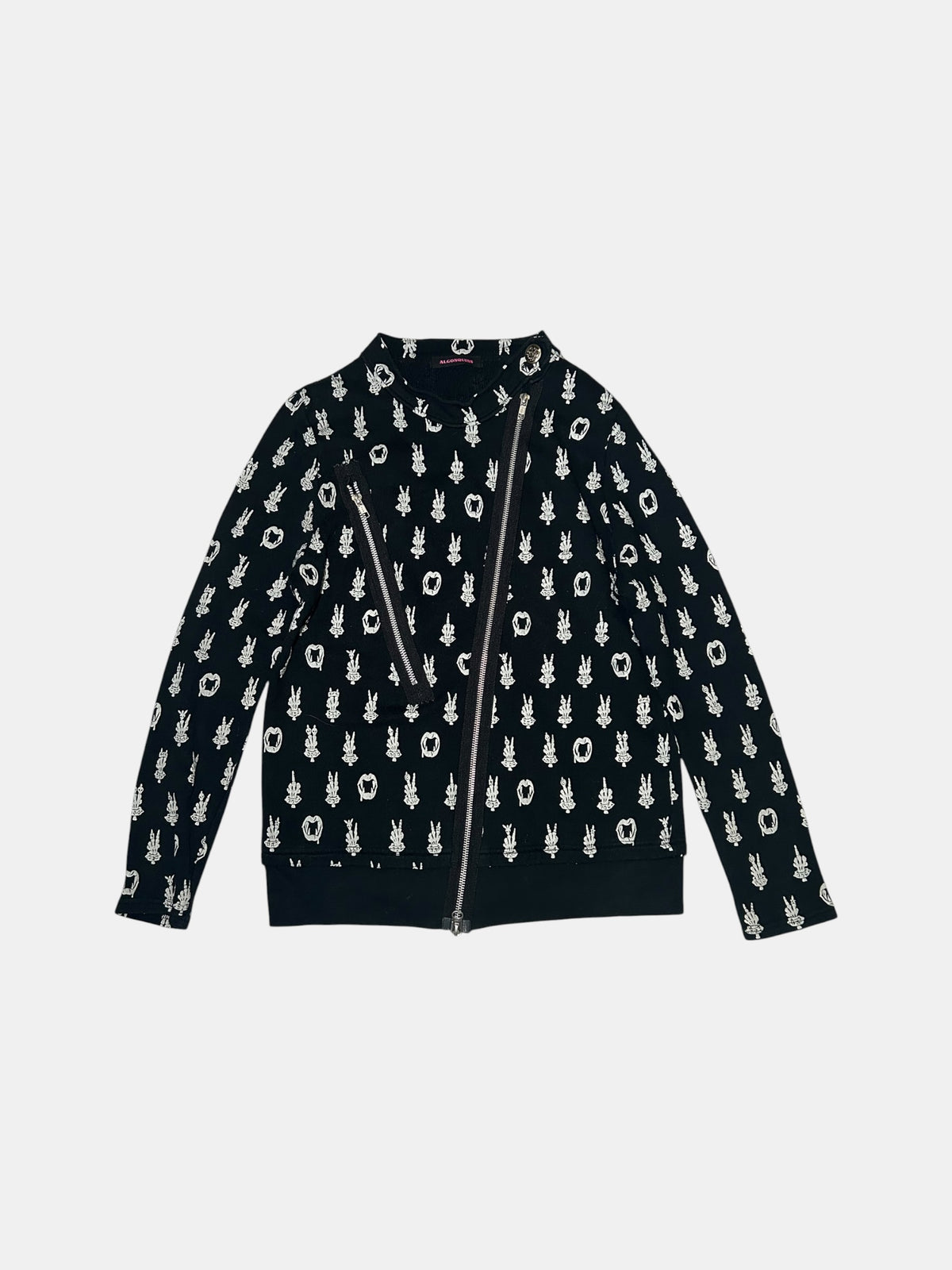 Skeleton-Hand Print Zip Jacket