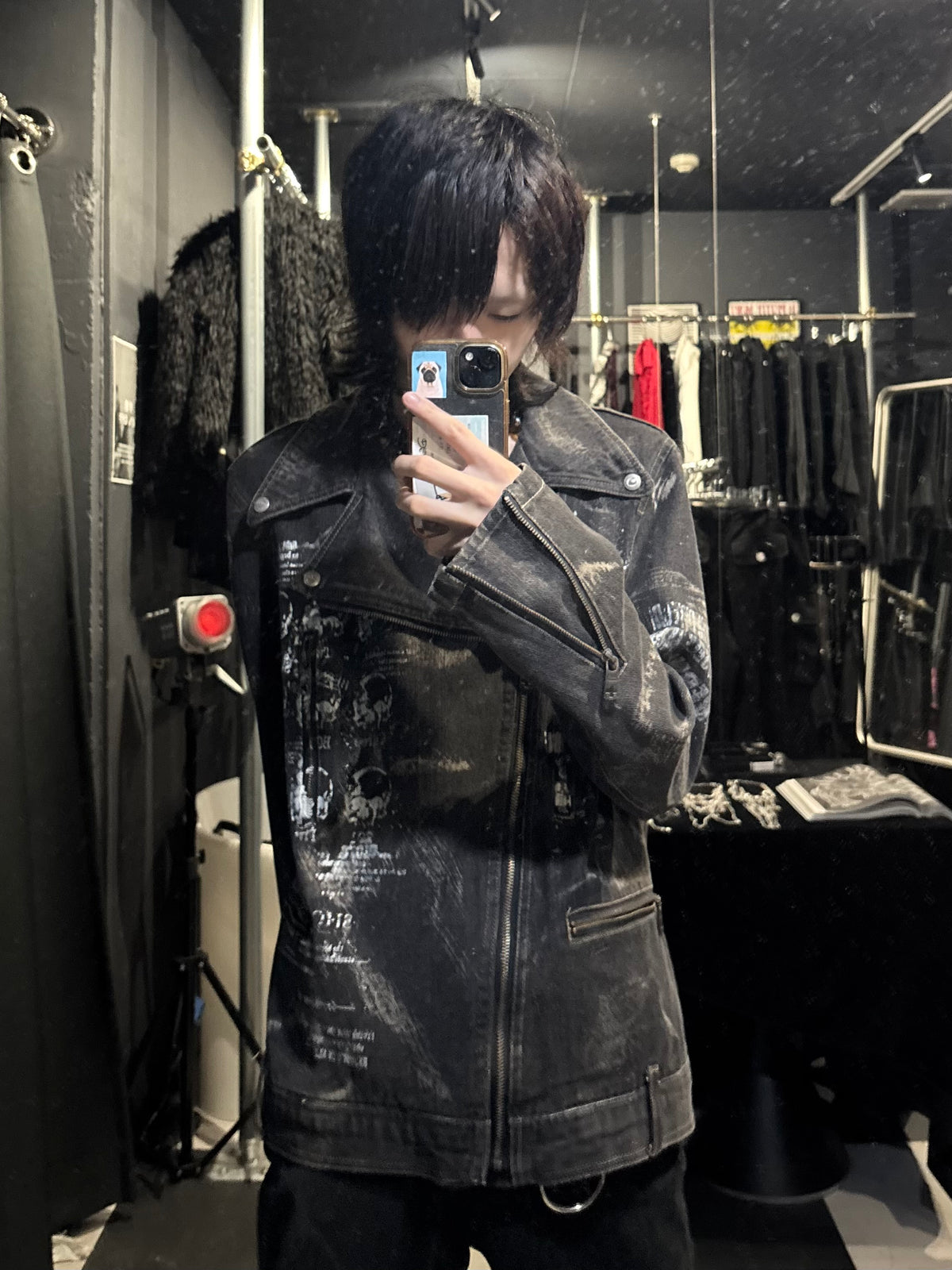 Skull Print Denim Rider Jacket
