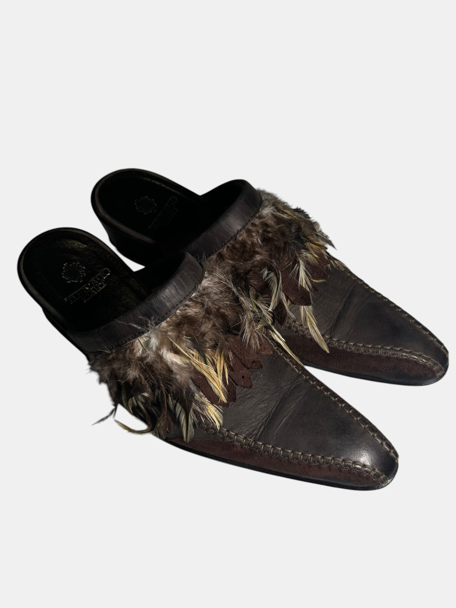 Tornado Mart J-Rock Feather Pointed Toe Mules