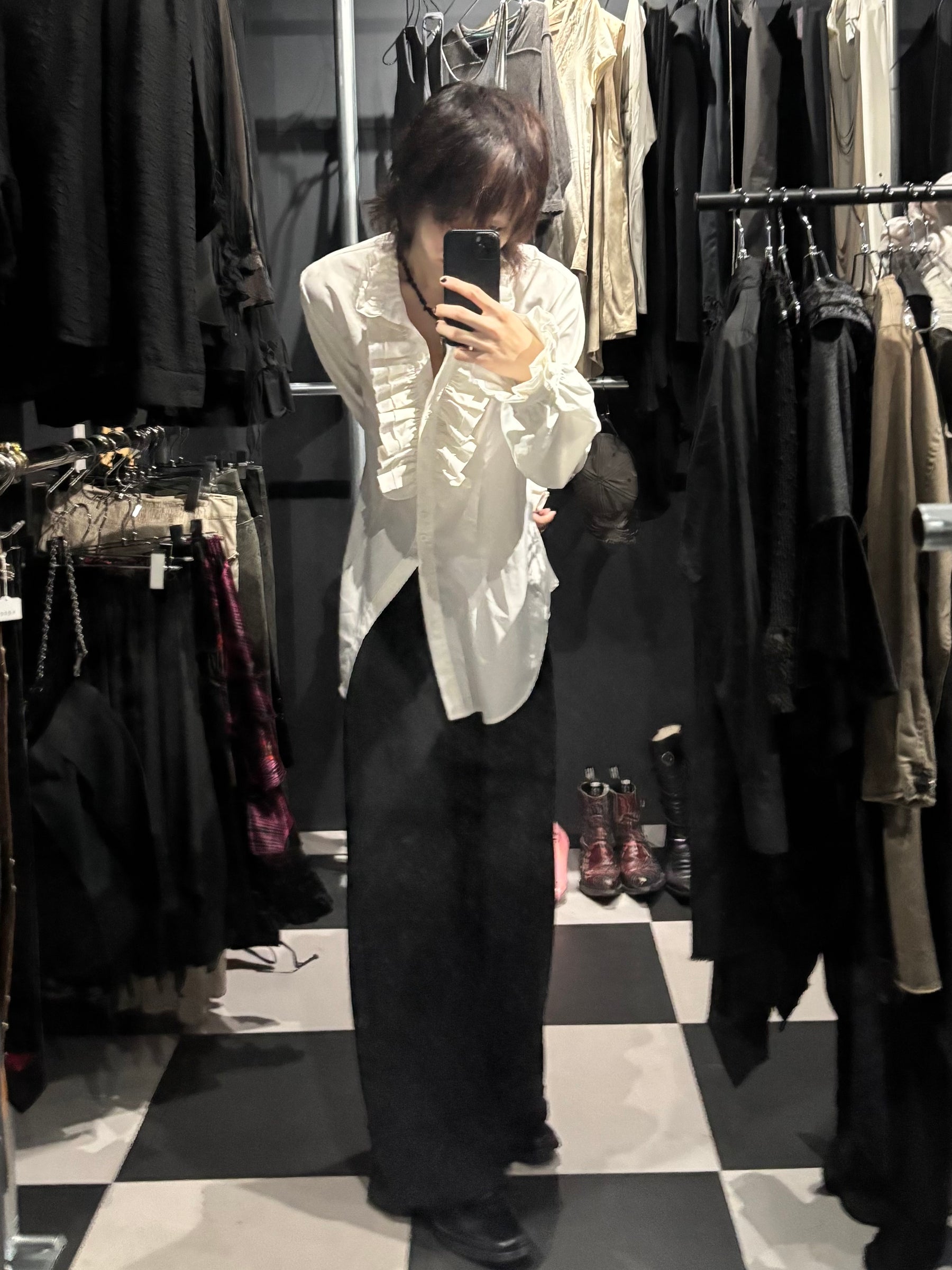 Ruffle Stand Collar Shirt