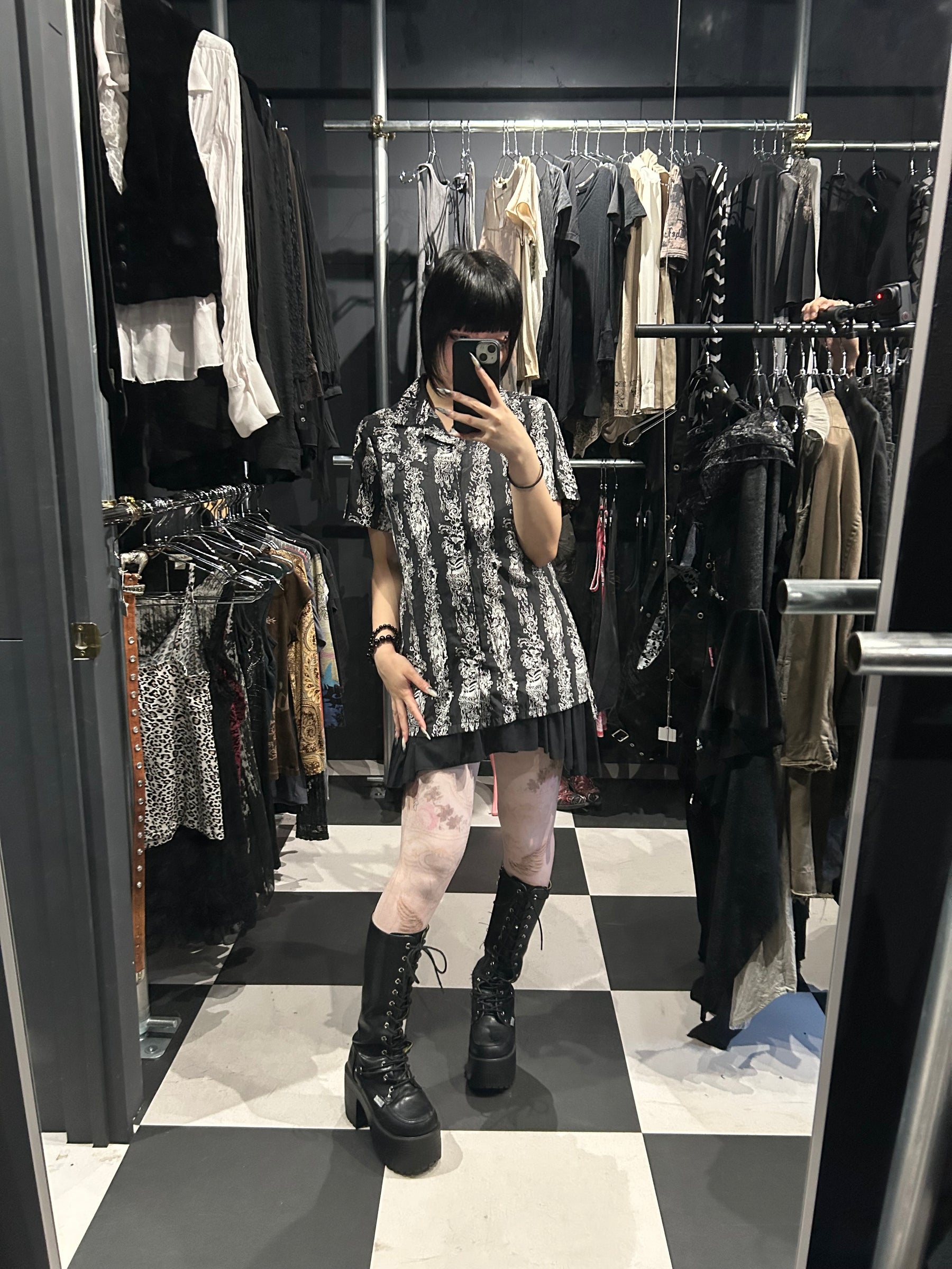 Skull-and-Rose Print Shirt