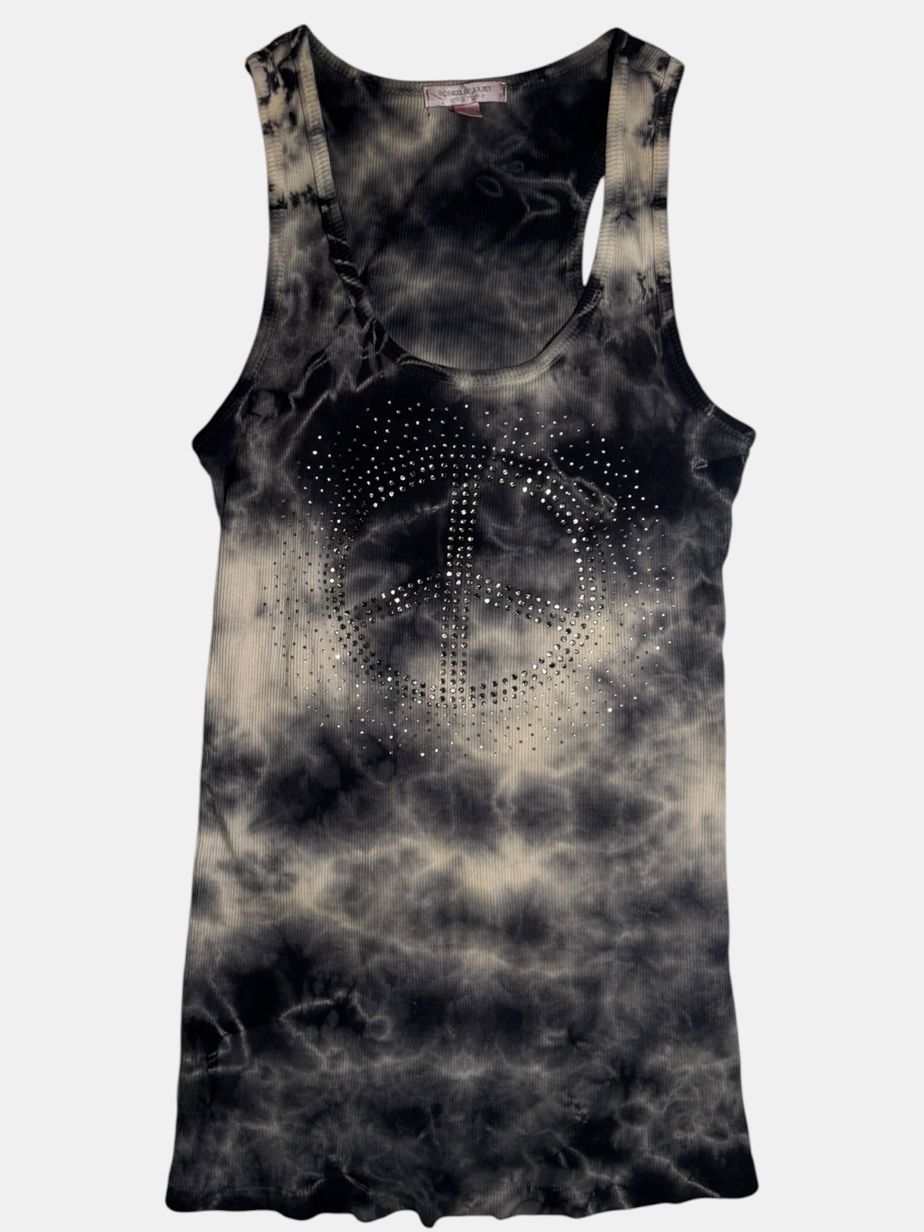 Y2K Rhinestone Peace Sign Tie-Dye Tank Top