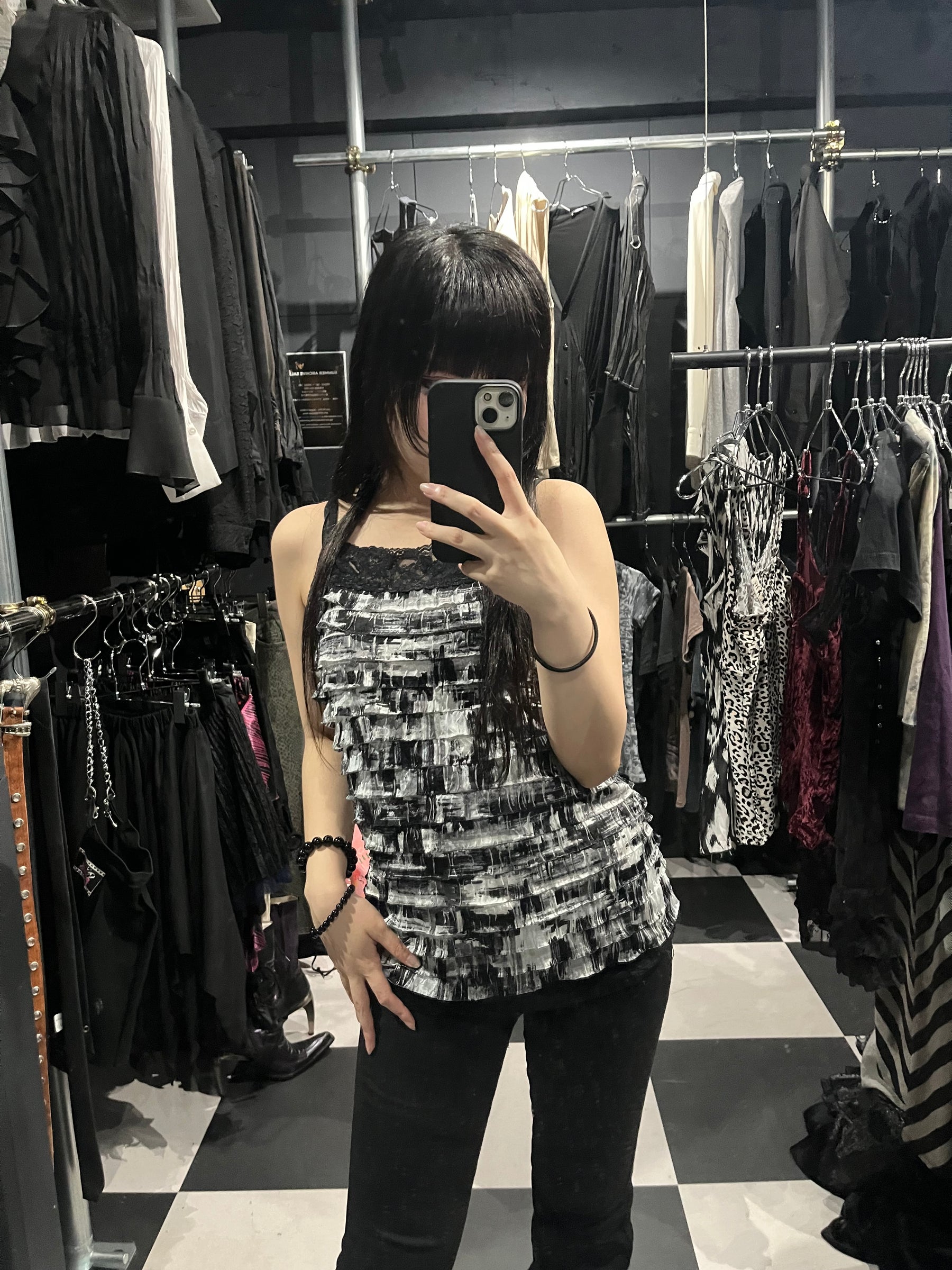 Brushstroke Print Ruffle Camisole