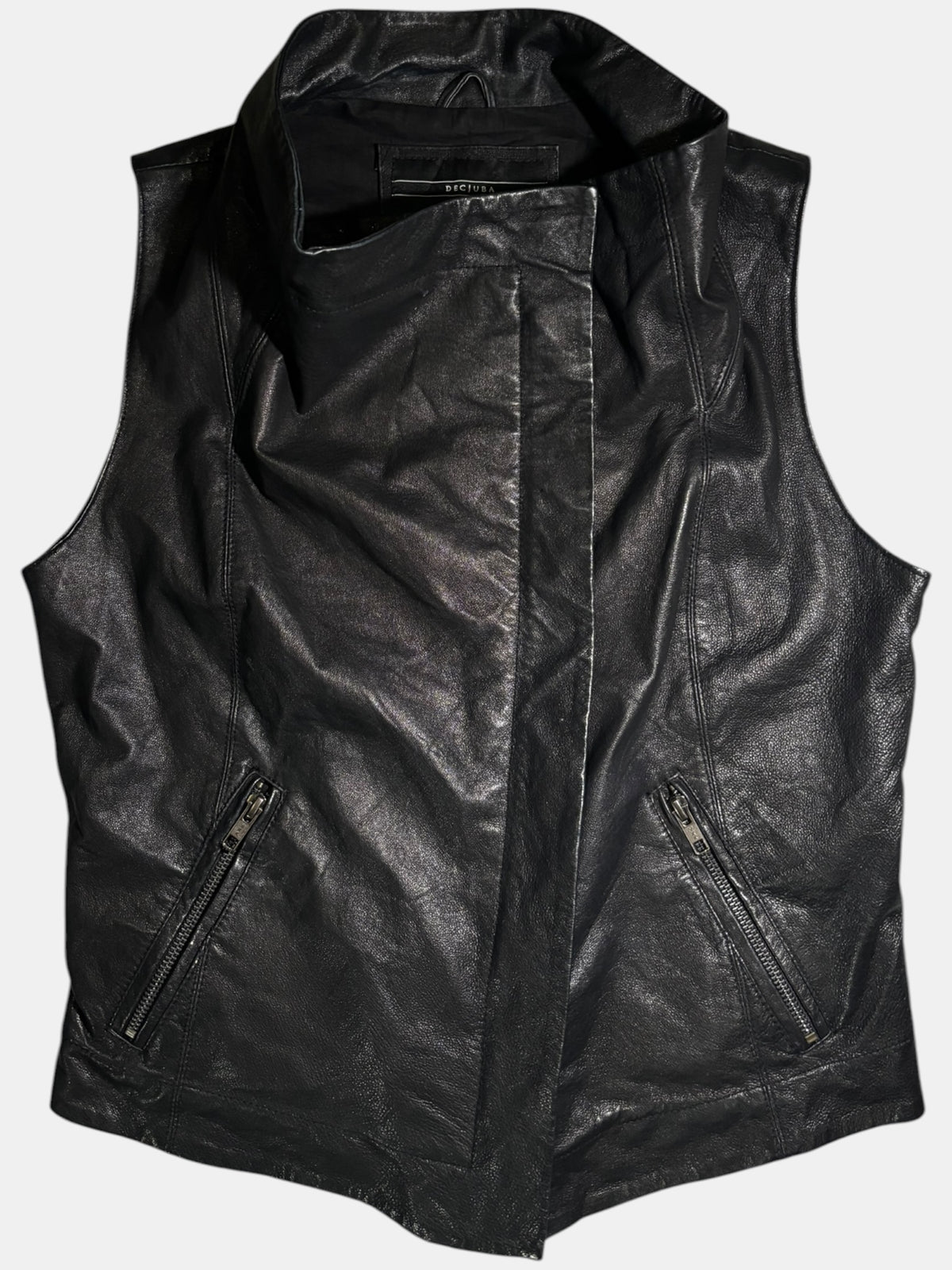 Asymmetric High-Neck Leather Vest