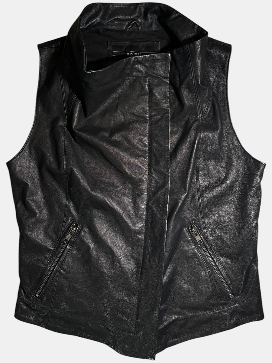 Asymmetric High-Neck Leather Vest