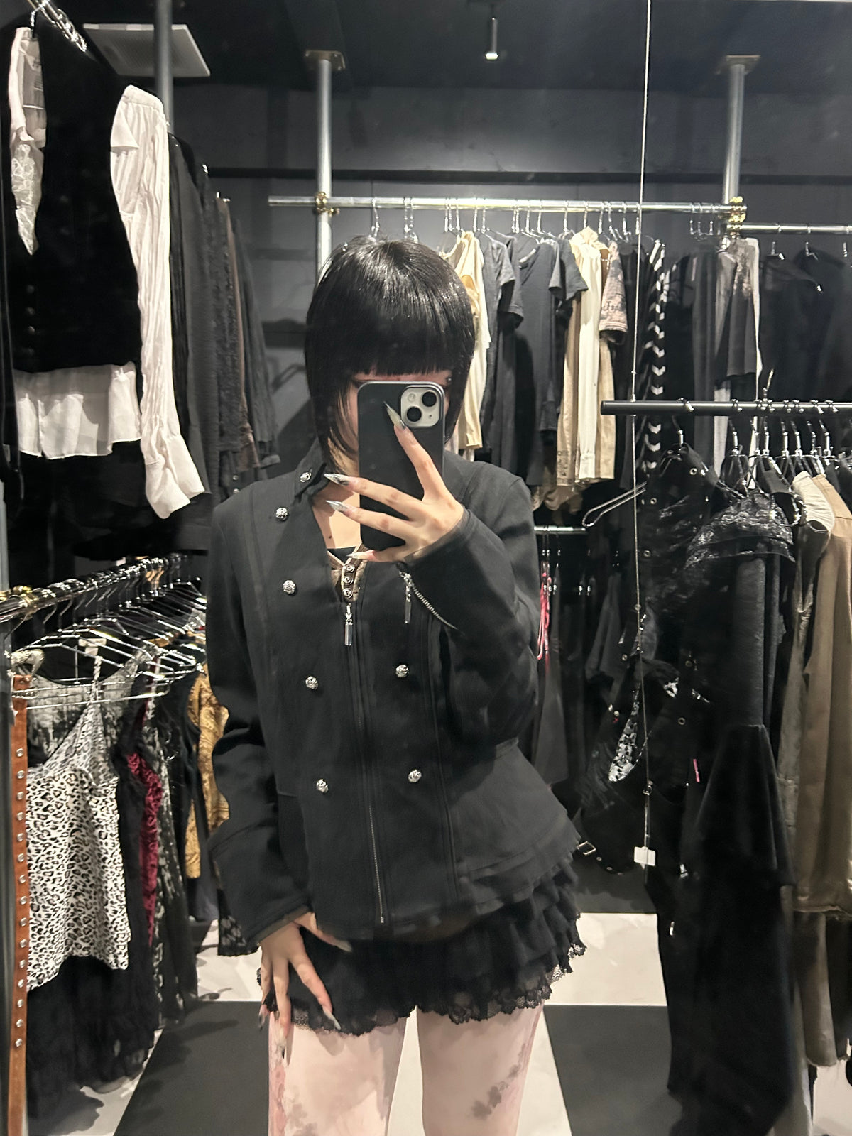 Rose-Button Peplum Jacket