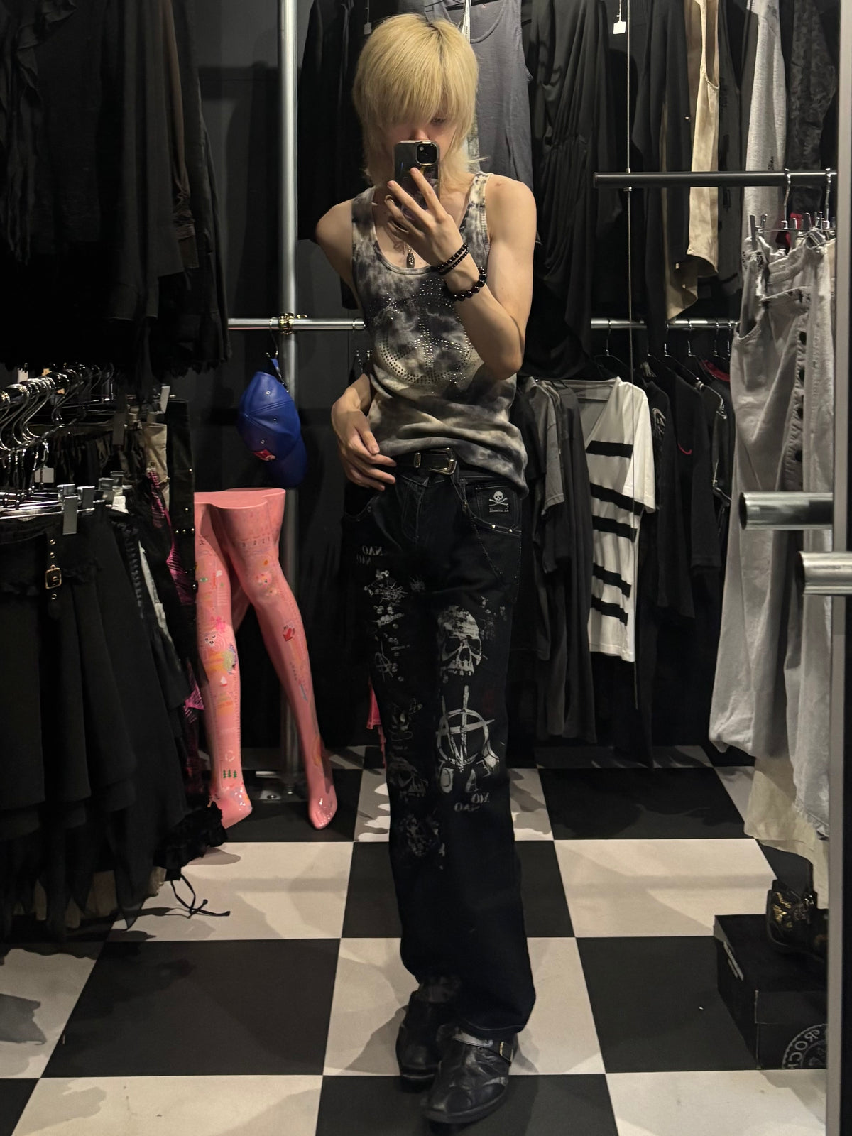 Y2K Rhinestone Peace Sign Tie-Dye Tank Top