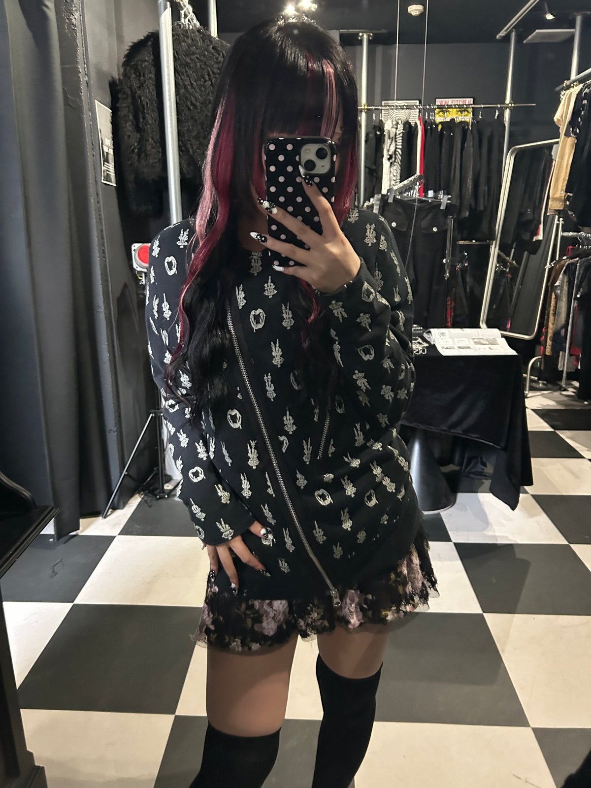 Skeleton-Hand Print Zip Jacket