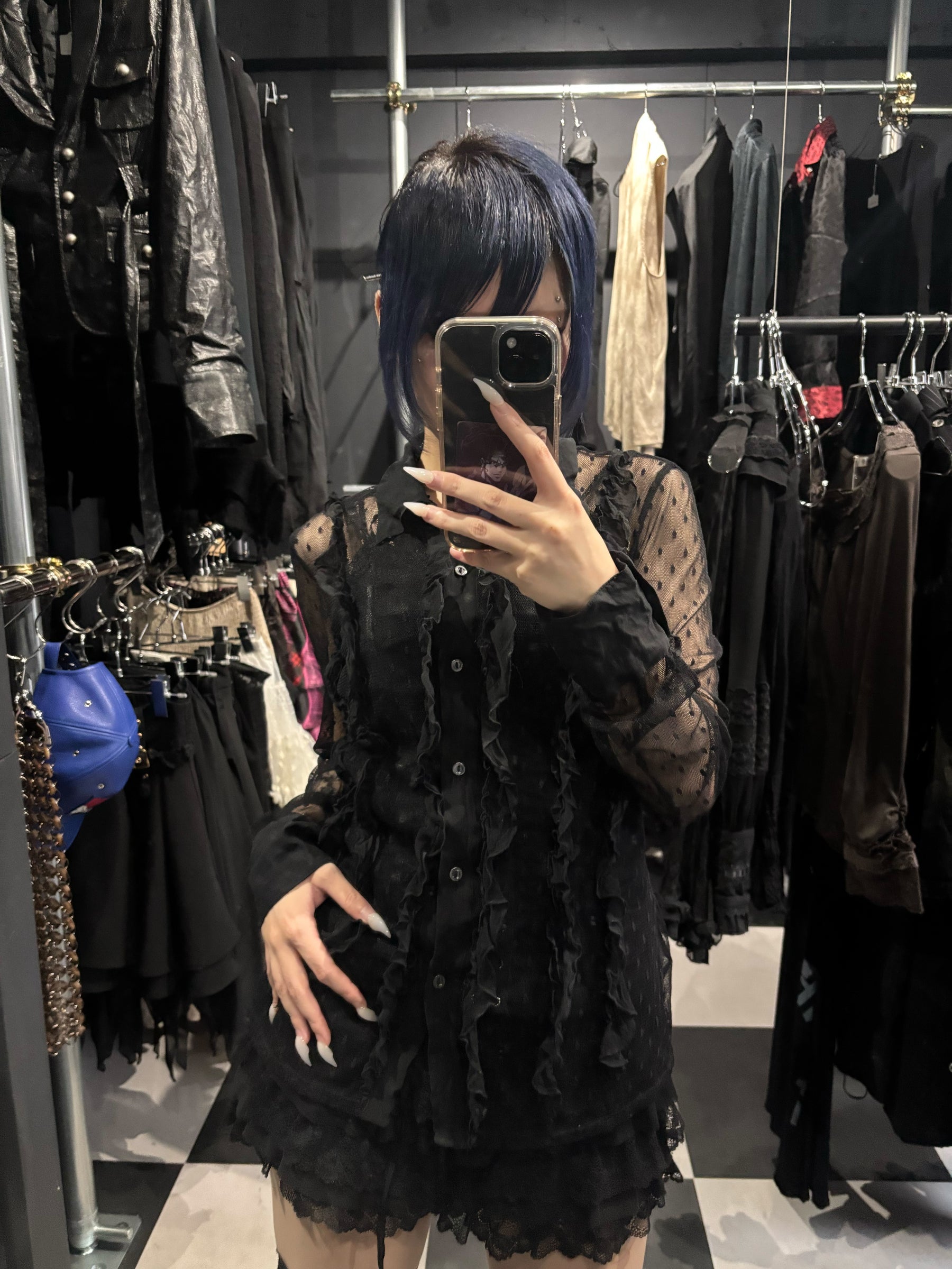 Gothic Polka Dot Ruffle Blouse