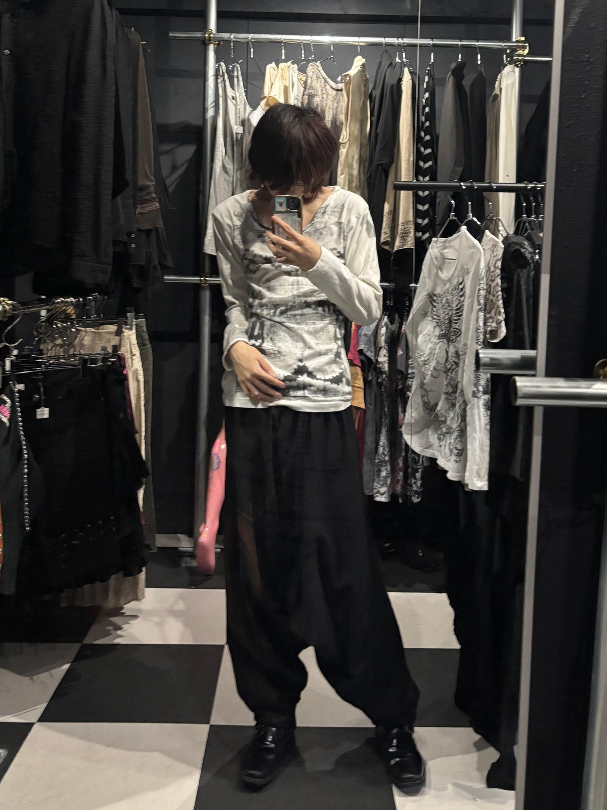 Y2K Abstract Print Long-Sleeve Top