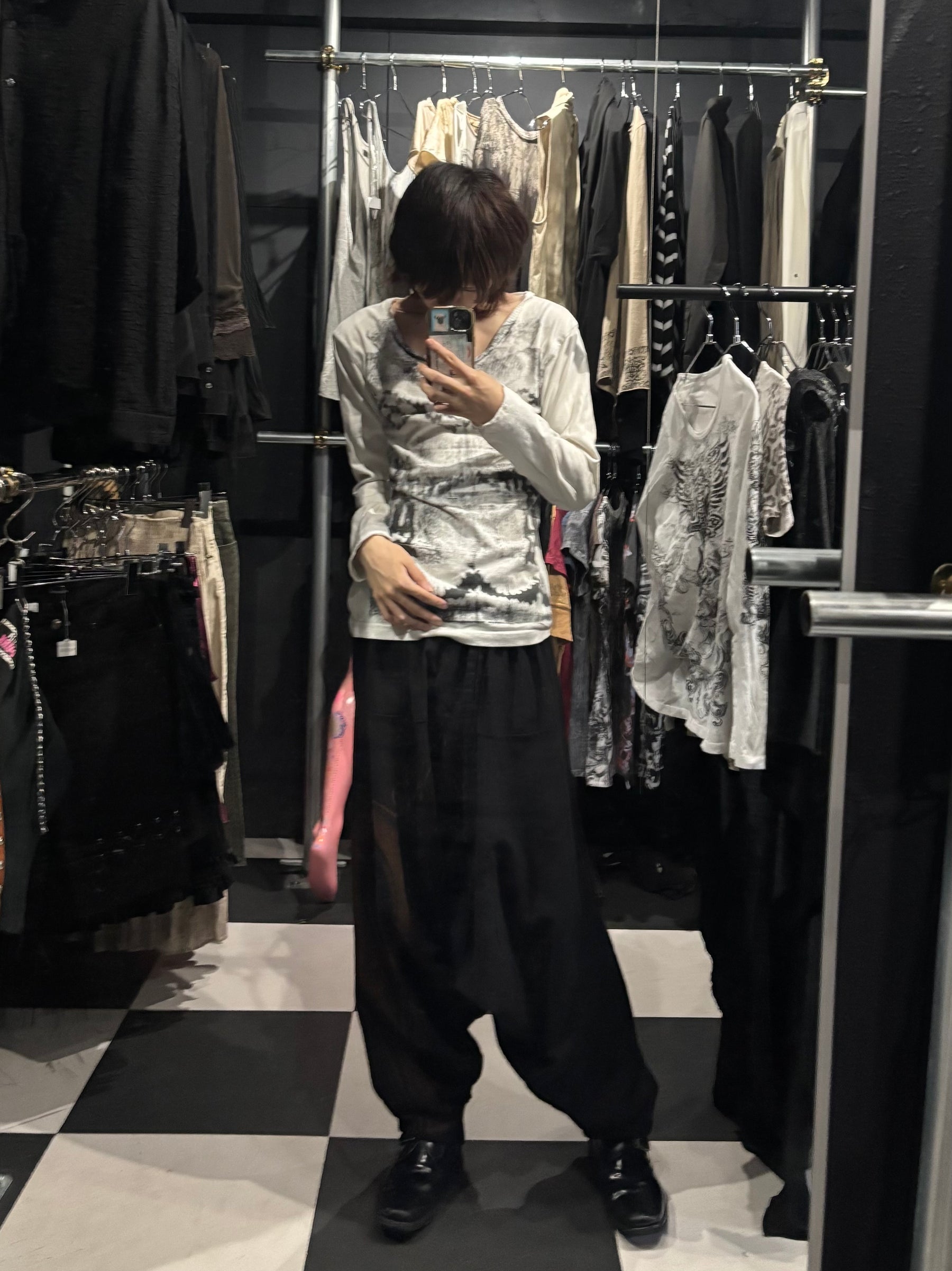 Y2K Abstract Print Long-Sleeve Top