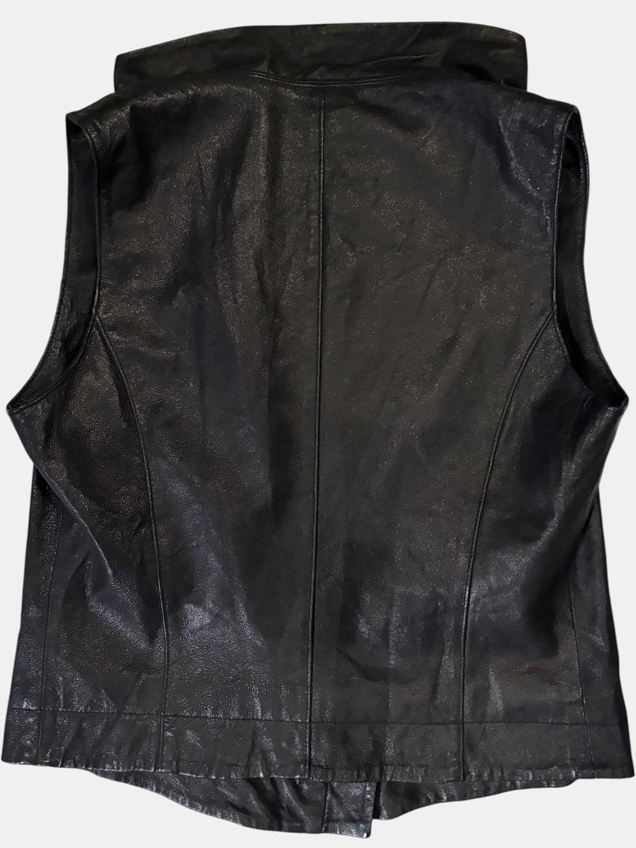 Asymmetric High-Neck Leather Vest