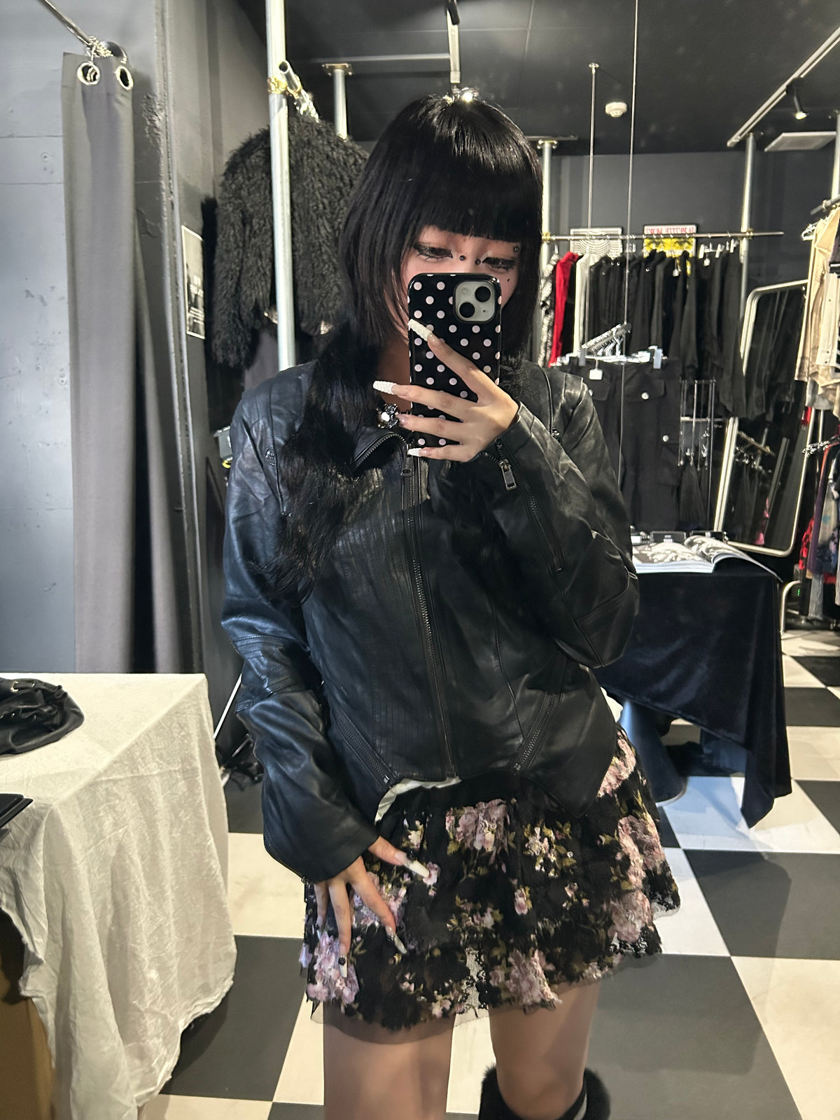 Pointed-Hem Leather Jacket