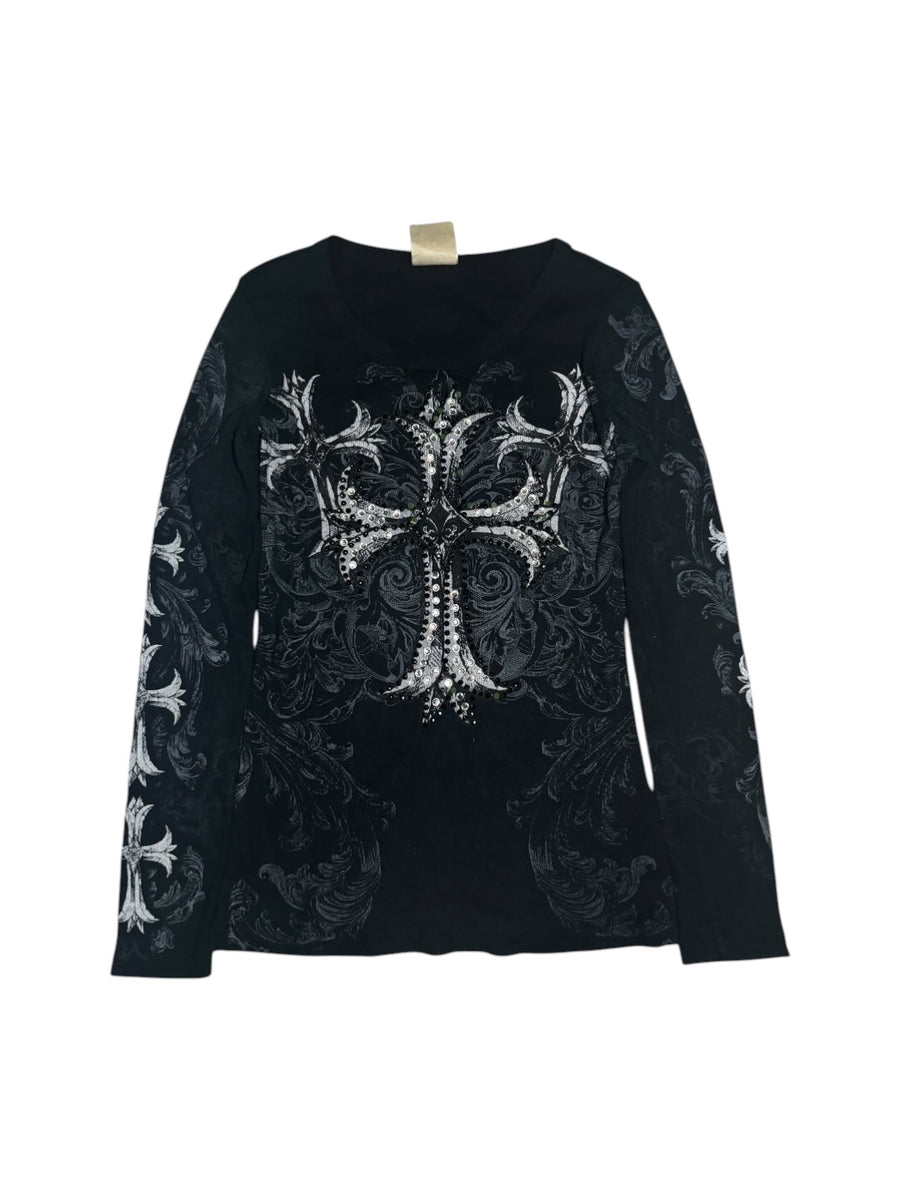 Gothic Cross Graphic Long Sleeve T-Shirt
