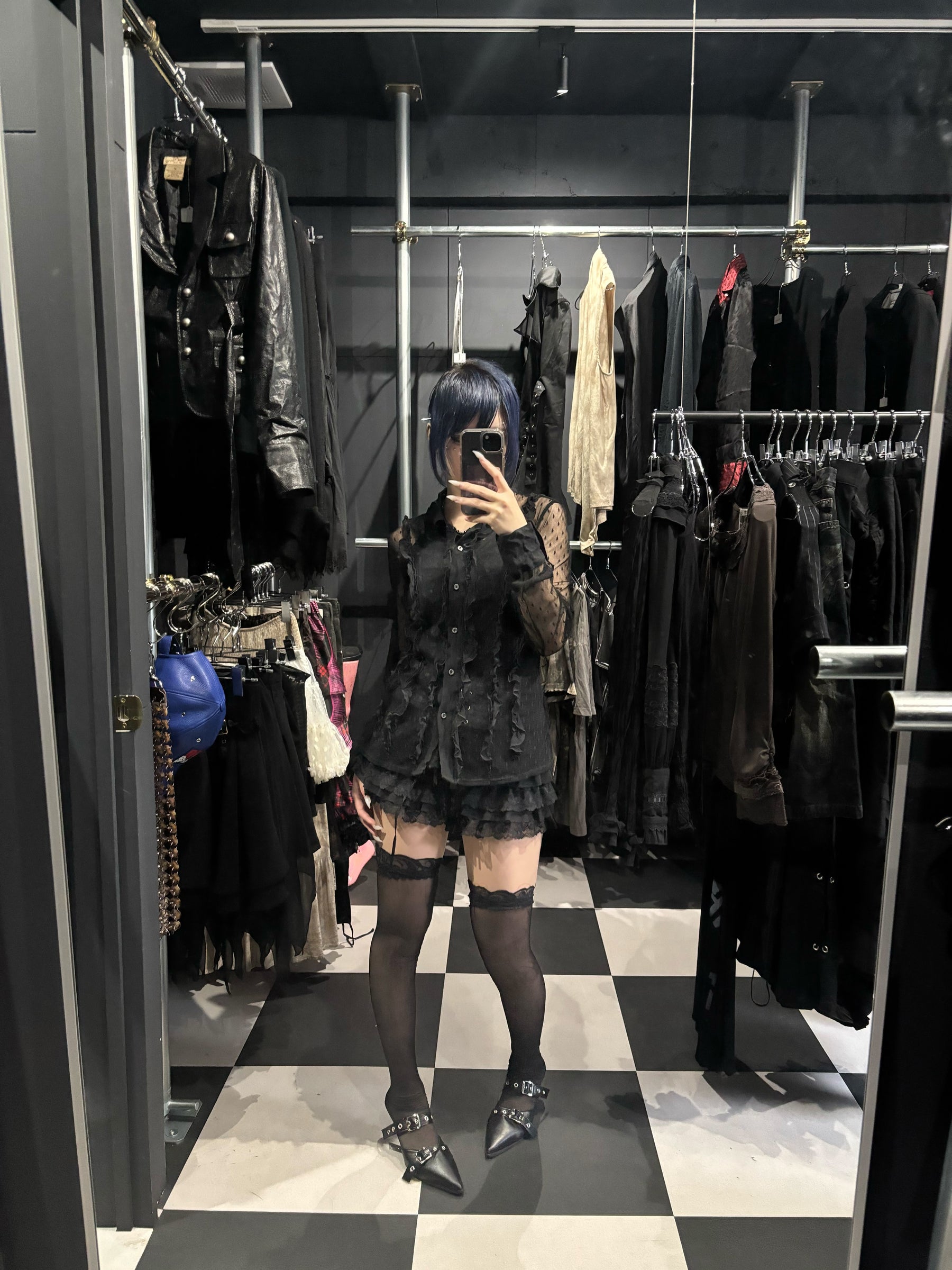 Gothic Polka Dot Ruffle Blouse