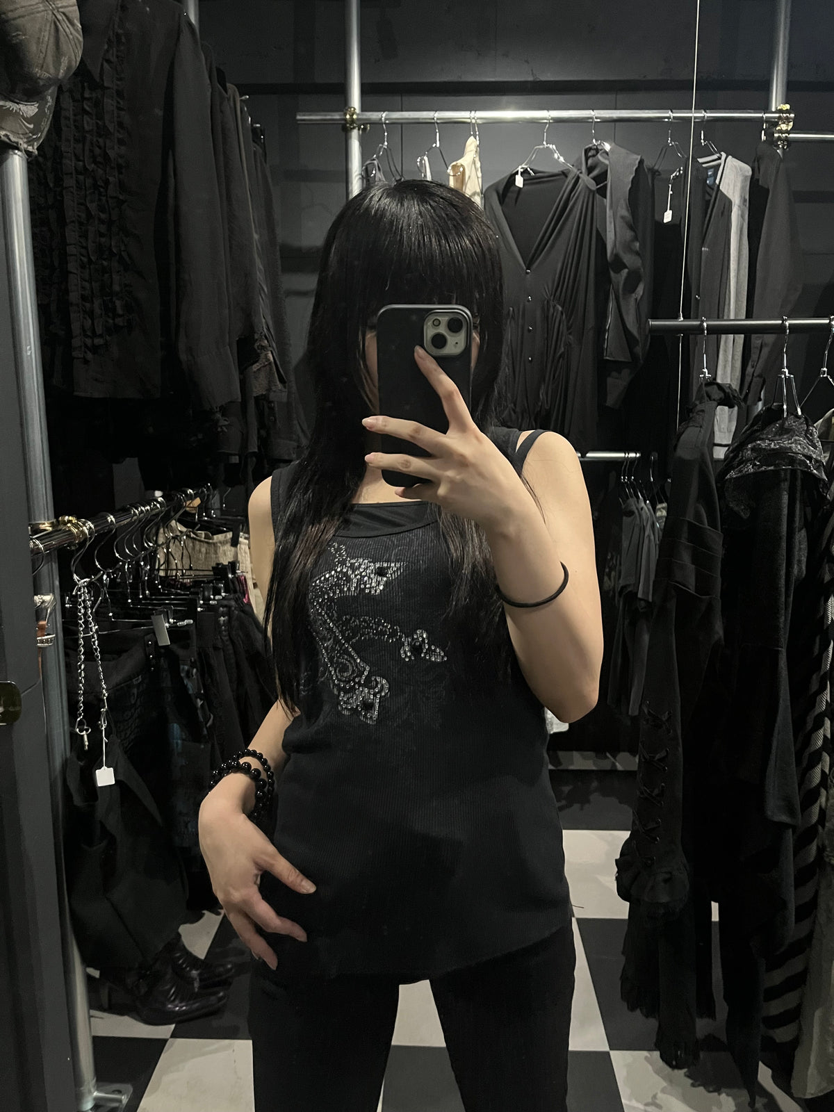 Gothic Rhinestone Cross Tank Top
