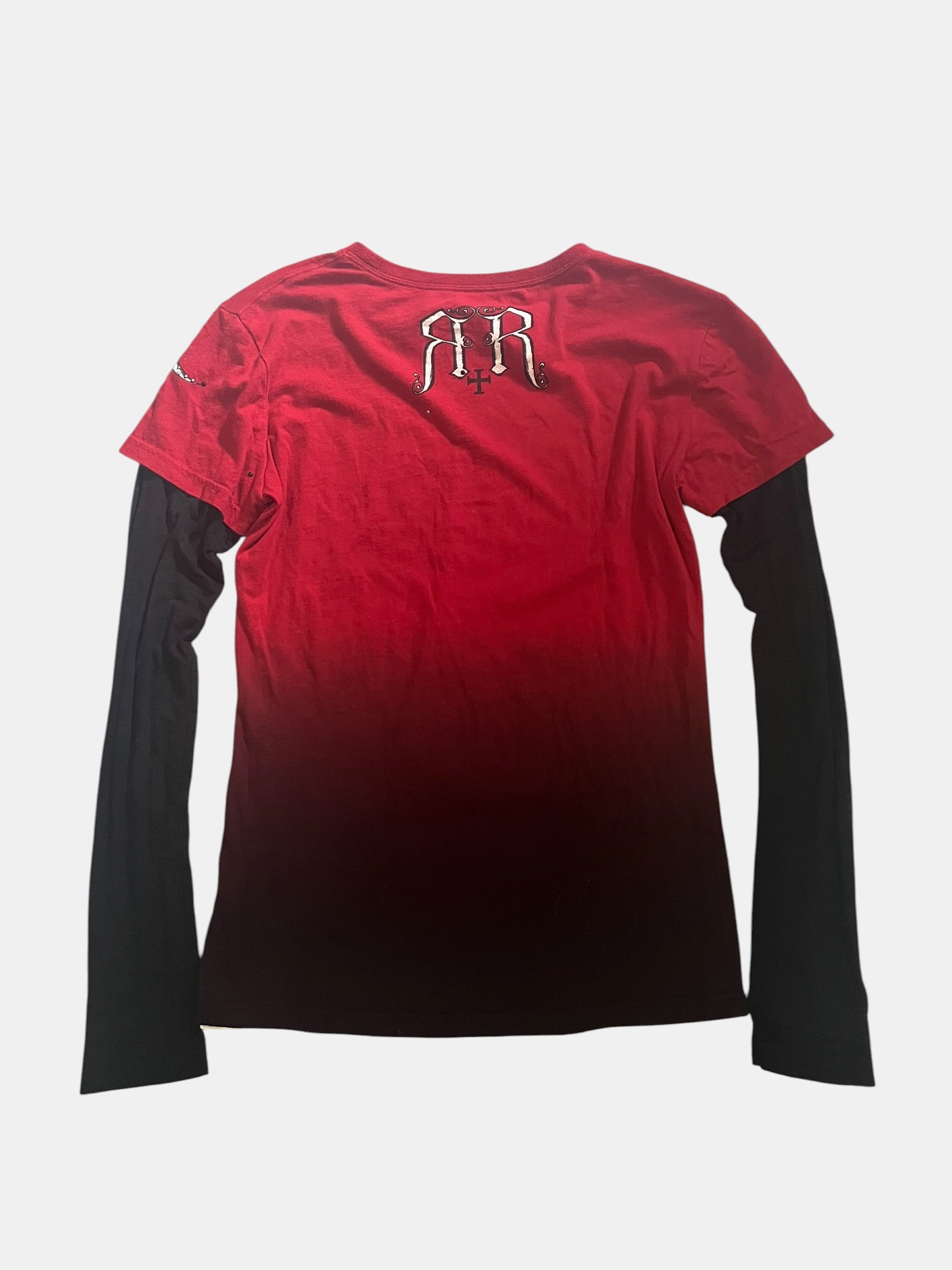 Gothic Winged Faux-Layered Long Sleeve Tee