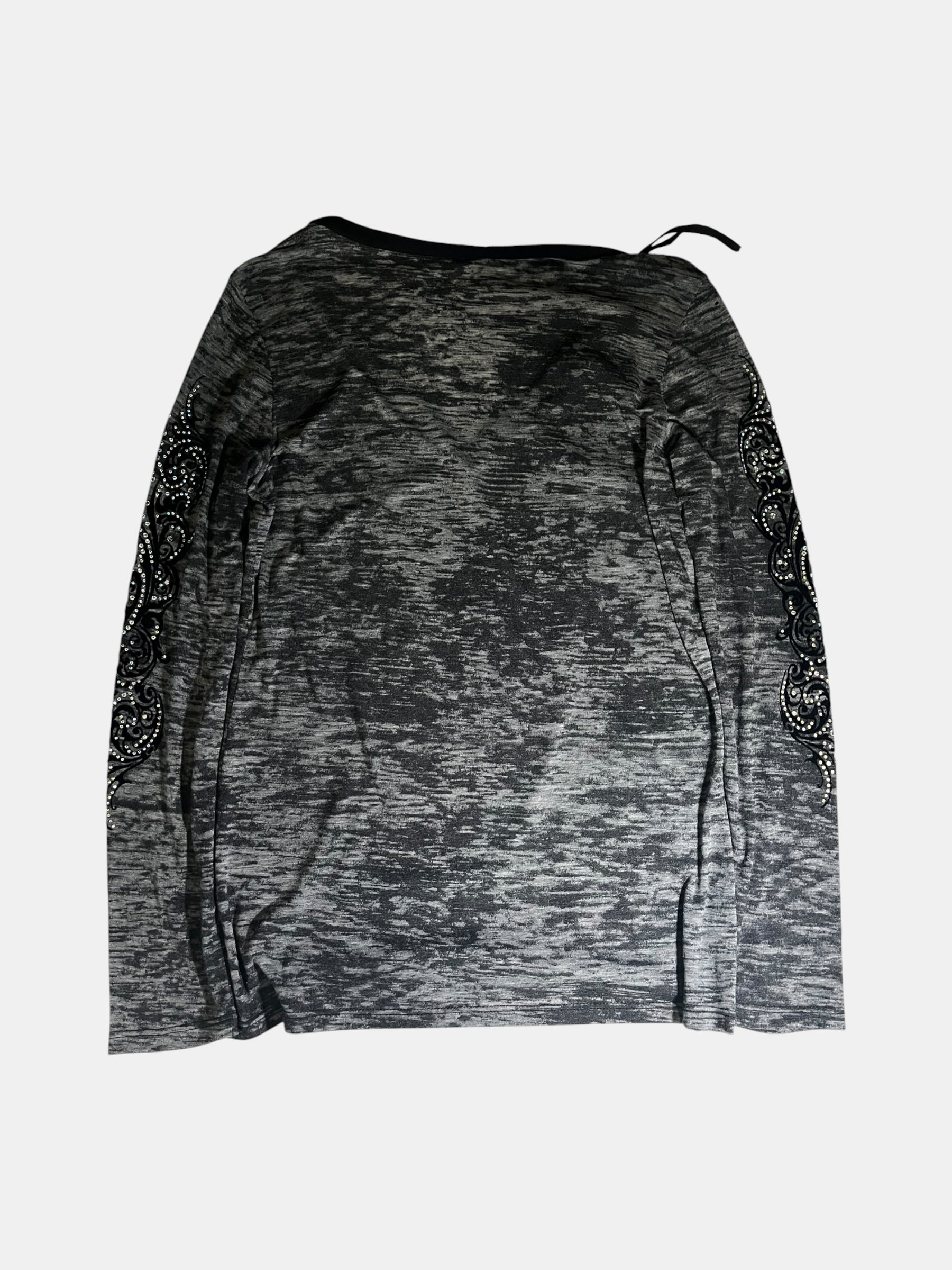 Vocal Rhinestone V-Neck Long Sleeve Top