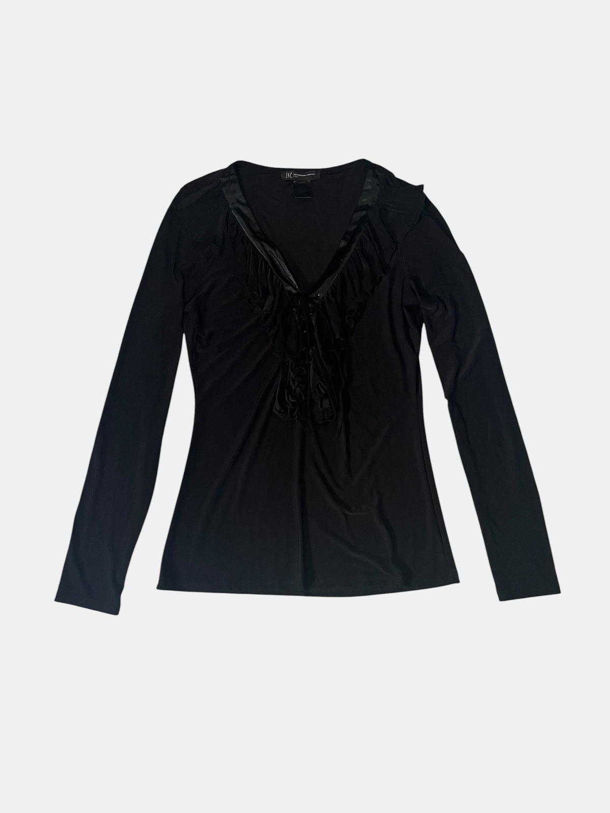 Ruffle Lace-Up Long Sleeve Top