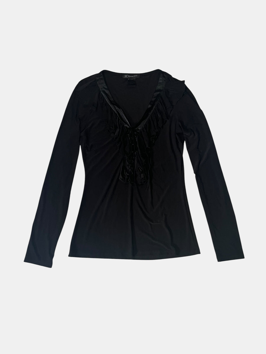 Ruffle Lace-Up Long Sleeve Top