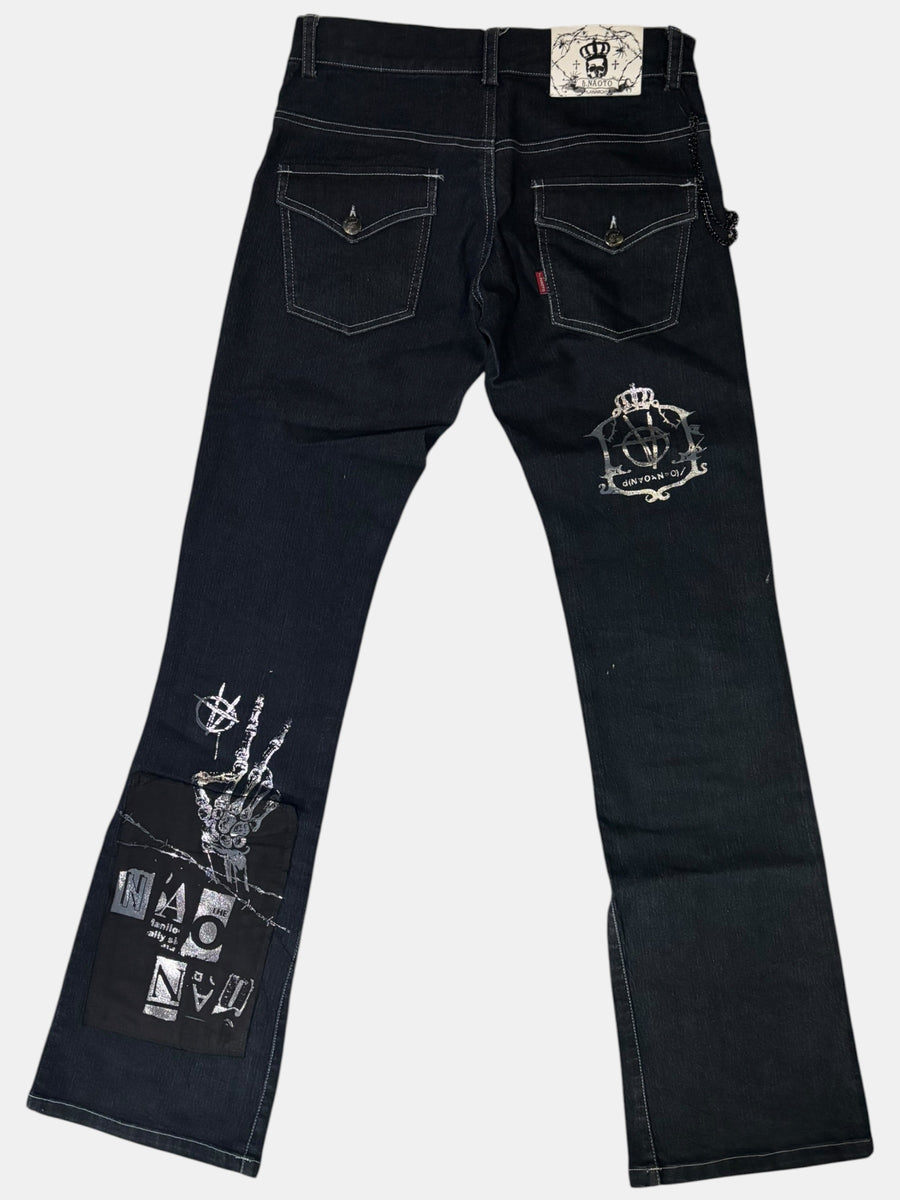 h.NAOTO h.ANARCHY Punk Patchwork Flare Jeans