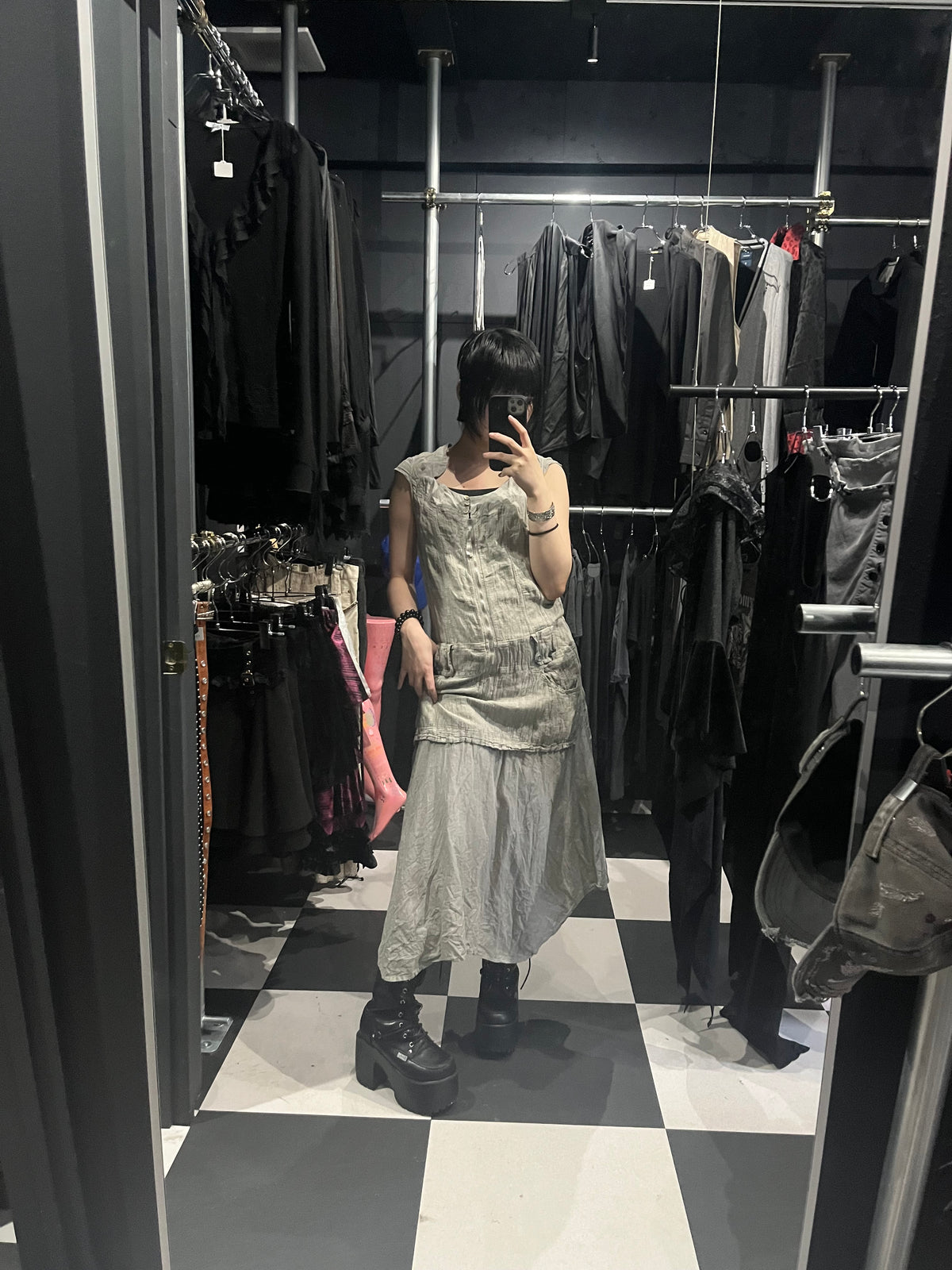 Sleeveless Crinkle Tiered Long Dress with Front Zip
