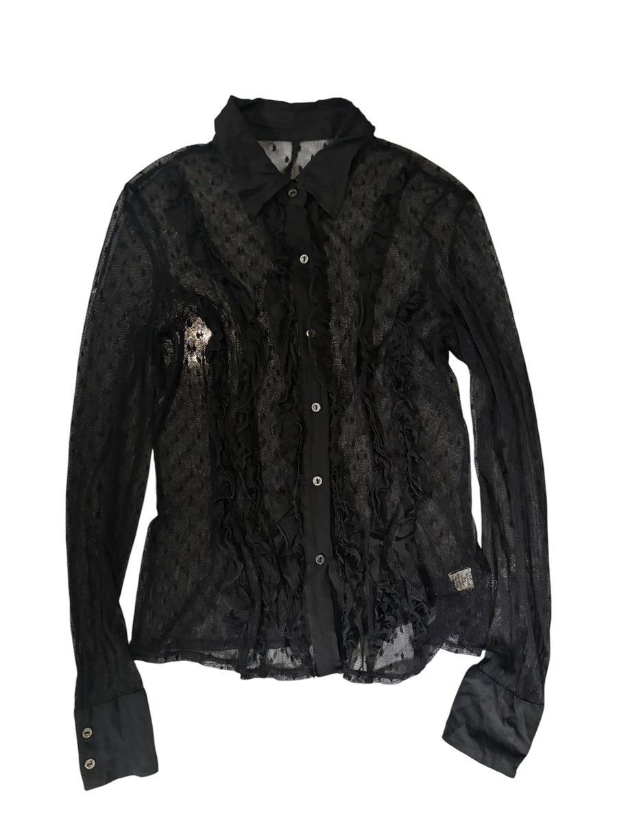 Gothic Polka Dot Ruffle Blouse