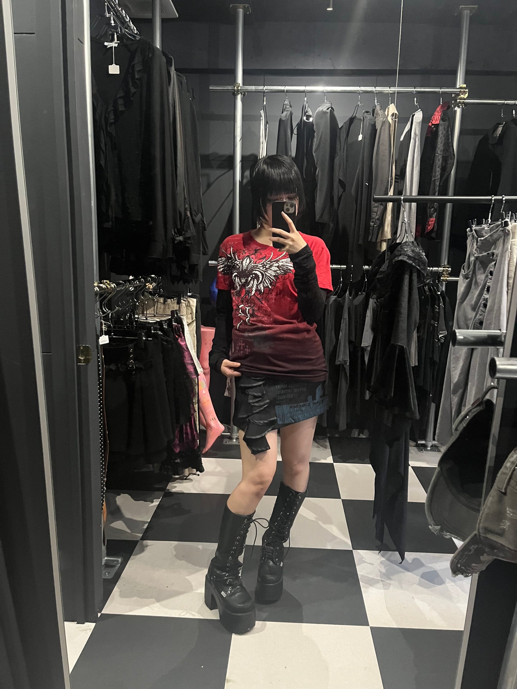 Gothic Winged Faux-Layered Long Sleeve Tee