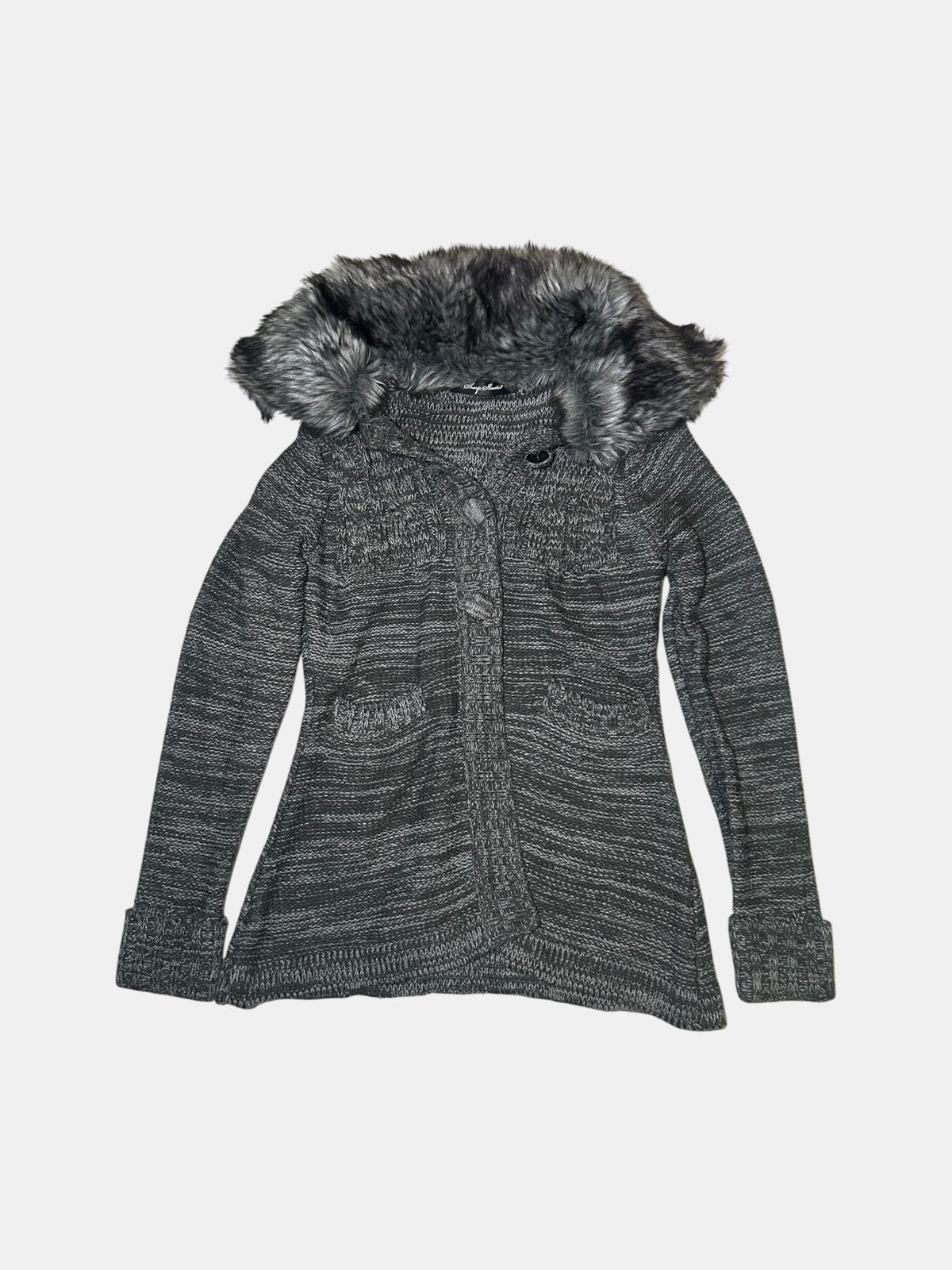 Fur-Collar Knit Cardigan