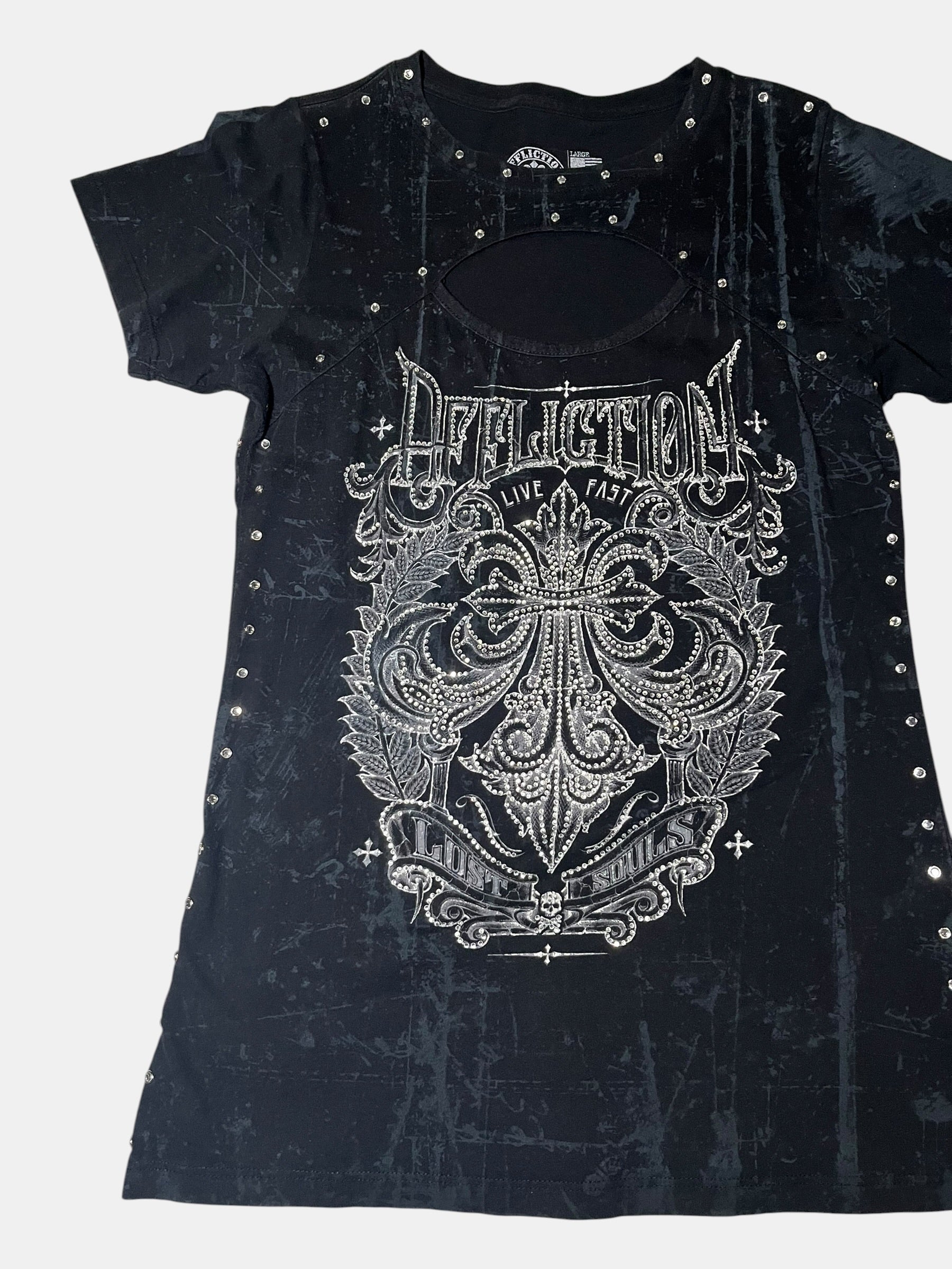 Affliction Studded Cutout Graphic T-Shirt