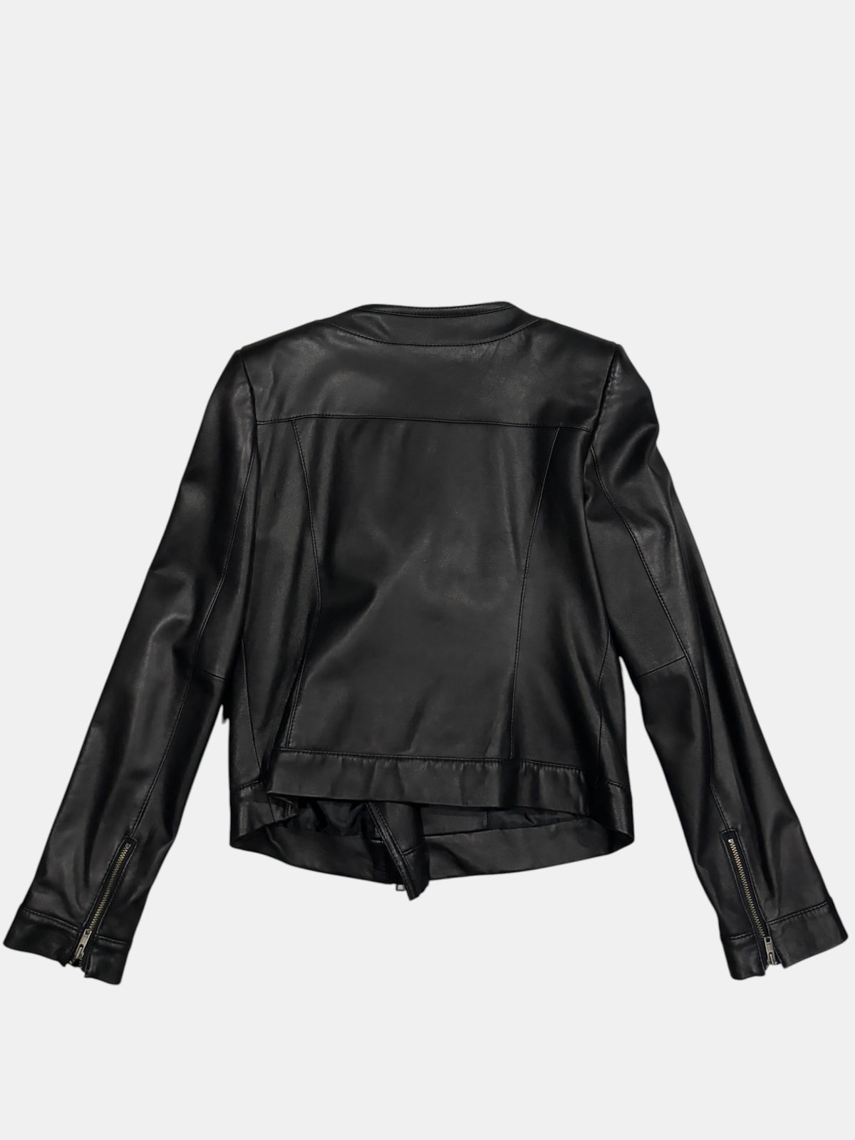 DKNY Minimalist Collarless Asymmetric Leather Jacket